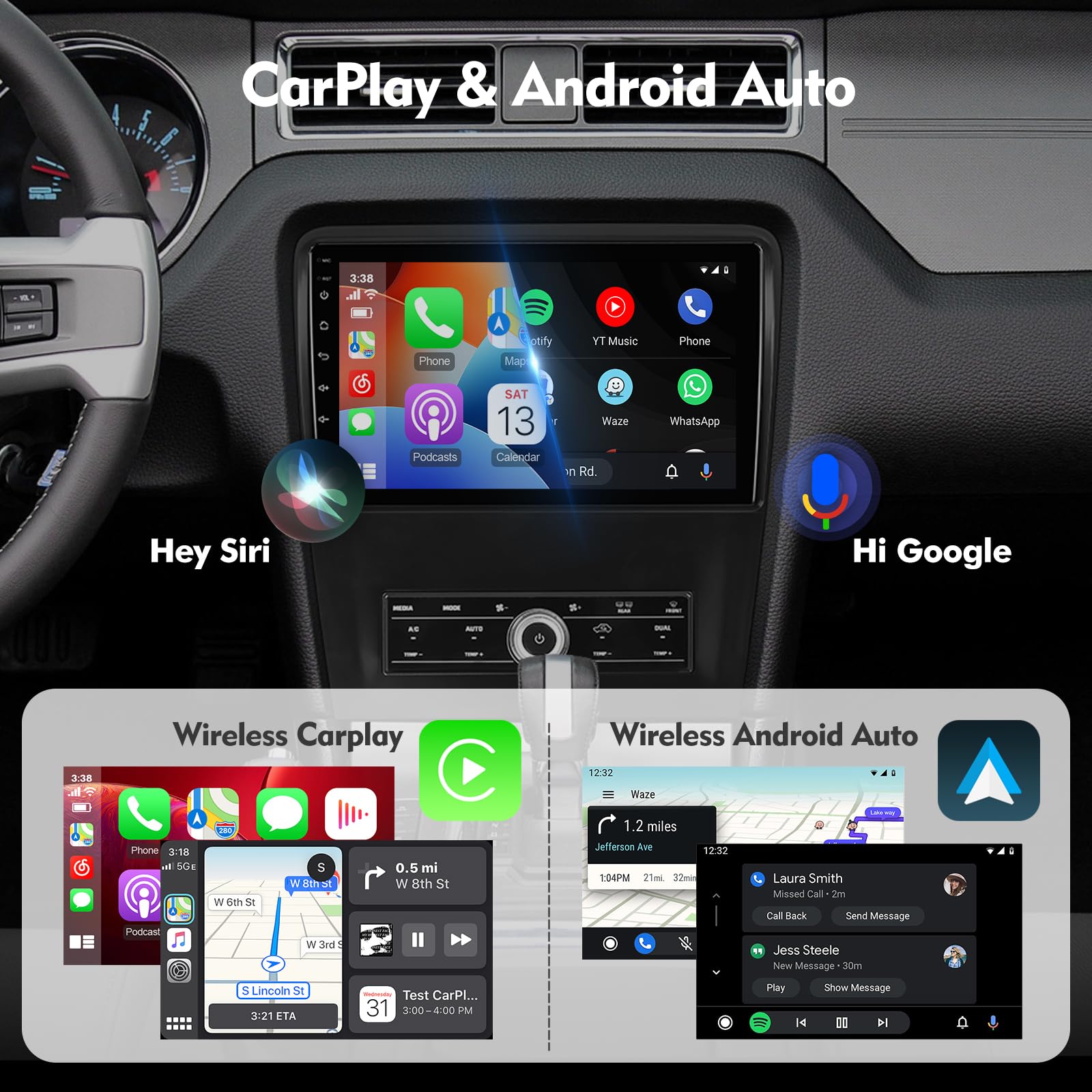 10.1 Inch IPS Touchscreen Android 13 Car Stereo for Ford Mustang 2010-2014 with Wireless CarPlay & Android Auto 2+32GB Car Radio, Support GPS, WiFi 6, Bluetooth,5.4, FM Radio, Backup Camera, Dual USB