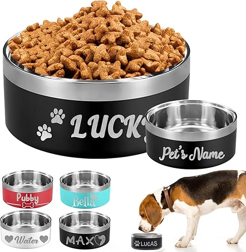 Miniatura 1 de Tazón personalizado para perros con nombre personalizado grabado con láser, platos de acero inoxidable para mascotas para perros grandes y pequeños