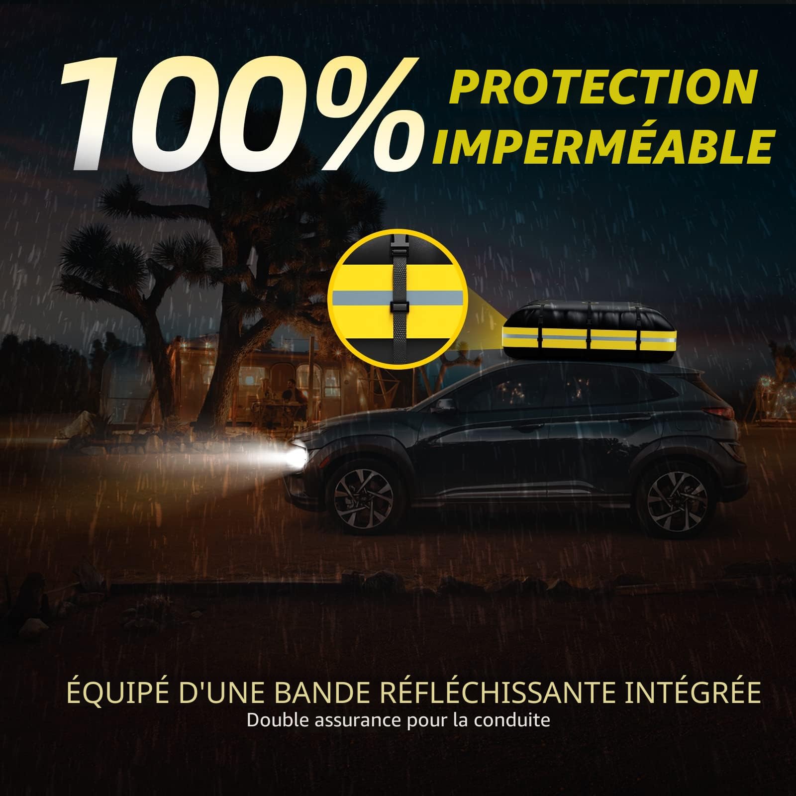 Coffre de Toit de Véhicule Sac de Toit Voiture pour Voyage Résistant aux Intempéries Matériau 1000D Pliable,Convient à Tous Les véhicules avec/sans Porte-Bagages