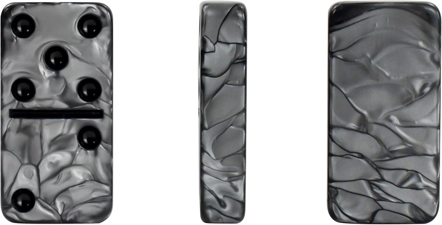 Dominos Set for Adluts - Double 6 Jumbo Domino Set - 28 Thick Marbleized Black and Gray Tiles - Dominoes Set for Adults and Kids, Classic Board Game for Family Nights & Travel (Black & Grey Case)