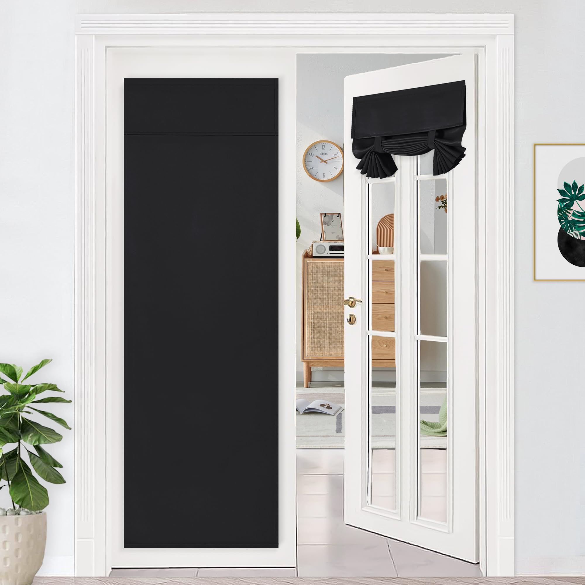 DWCN Blackout Curtains, Thermal Insulated Block Light French Door Window Panels Room Darkening Curtain with Adhesive Tape for Sidelight, Set of 1