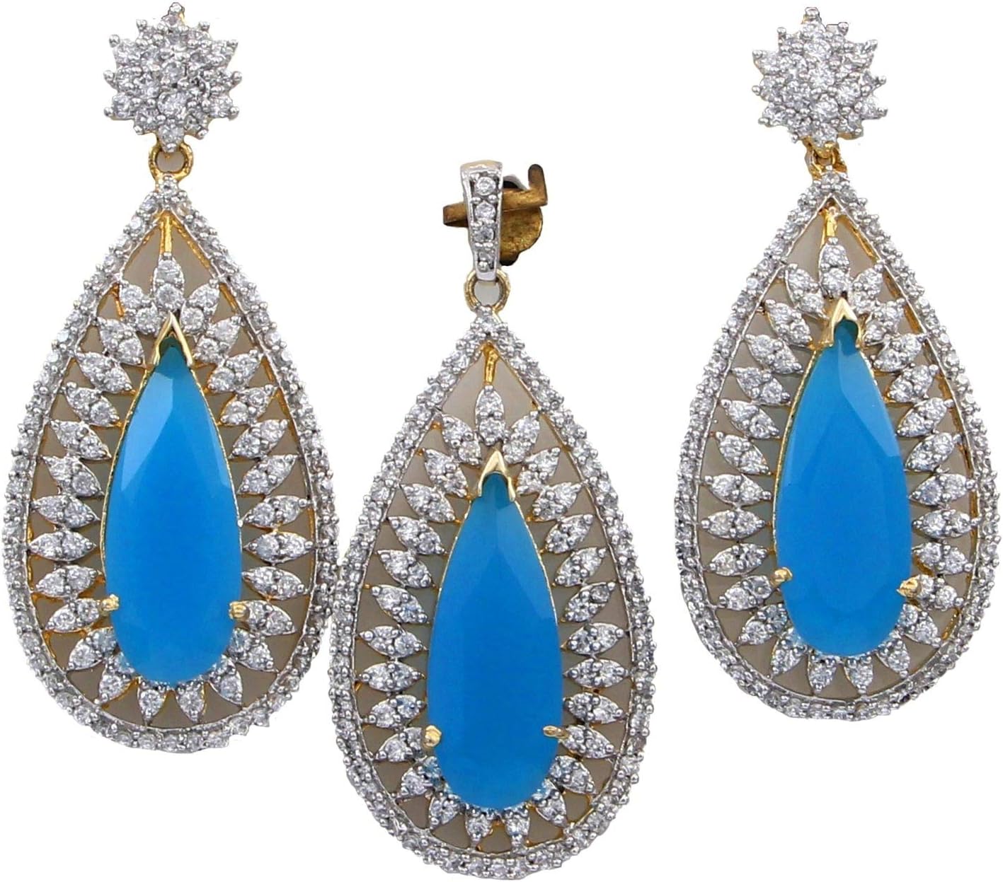 Earrings with Pendant Set Gold Plated and Cubic Zirconia Studded Handmade Latest Fashion Multipurpose Accessories Jewellery Set for Women & Girls