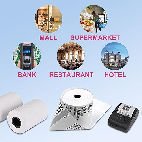 Miniatura 5 de (150 rollos) Rollos de papel térmico de 2 14 pulgadas x 50 pies, rollos de papel térmico para tarjetas de crédito, rollo de caja registradora, papel