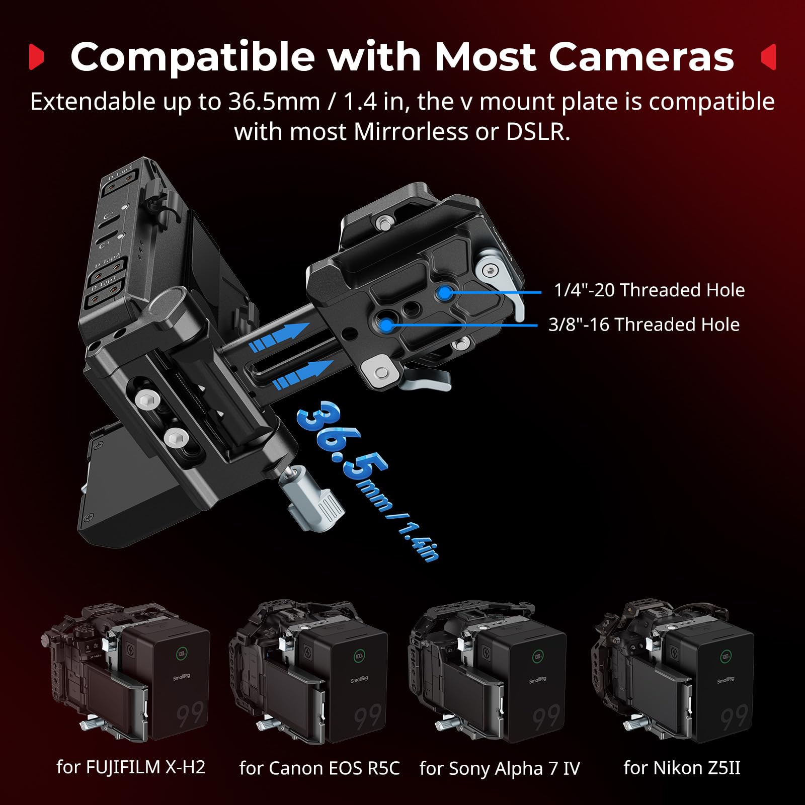 SMALLRIG Kit Piastra Batteria V Mount Aggiornato, con Piastra QR per Arca, Protezione Schermo LCD E Clip per Cavi, Alimentazione D-Tap E Usb-C, Rig Video Tutto in Uno per Fotocamere Mirrorless/DSLR