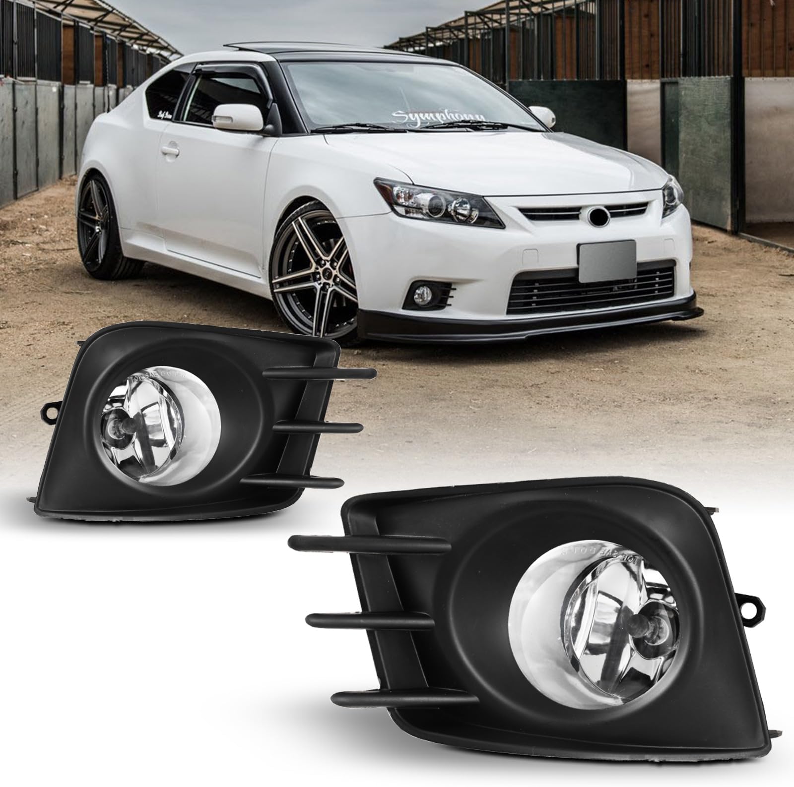 Fog Lights Fit for Scion TC 2011 2012 2013 with H11 12V55W Bulbs OEM Fog Lamps Assembly Include Wiring Kit & Switch-1 Pair (Clear Glass Lens)