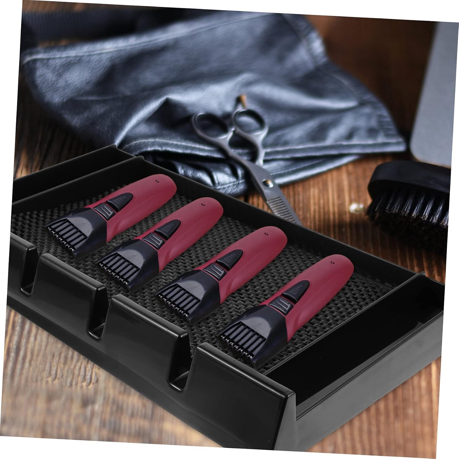 Barber Station Organizer for Clippers and Beard Trimmers and Easy Clean Holder Rack for Professional Salons and Home Use Black Hairdressing Tool Storage