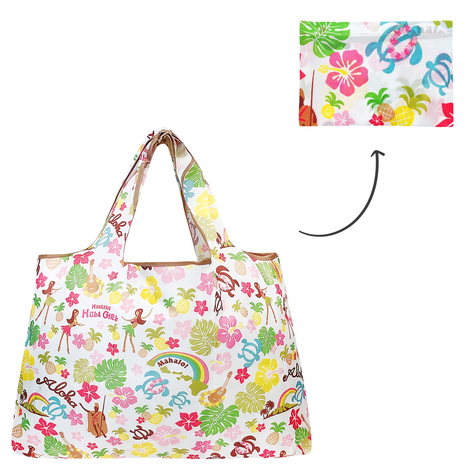 allydrew Large Foldable Tote Nylon Reusable Grocery Bags, Hawaiian Fun