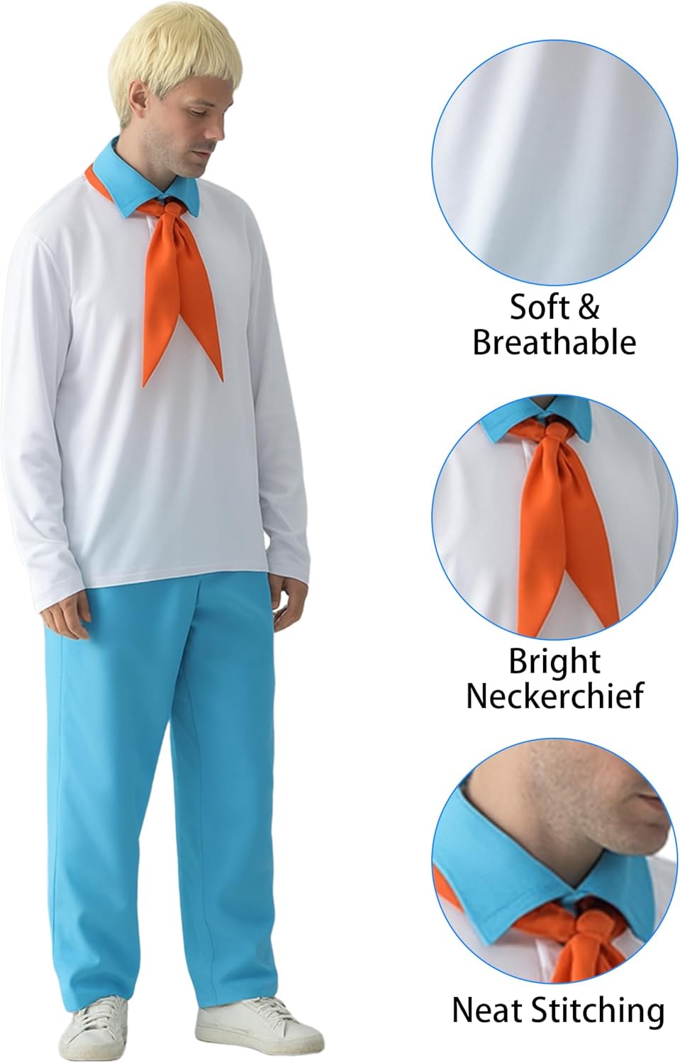 Men's Halloween Costume Set - White Shirt, Pants & Blonde Wig for Costume Parties & Cosplay