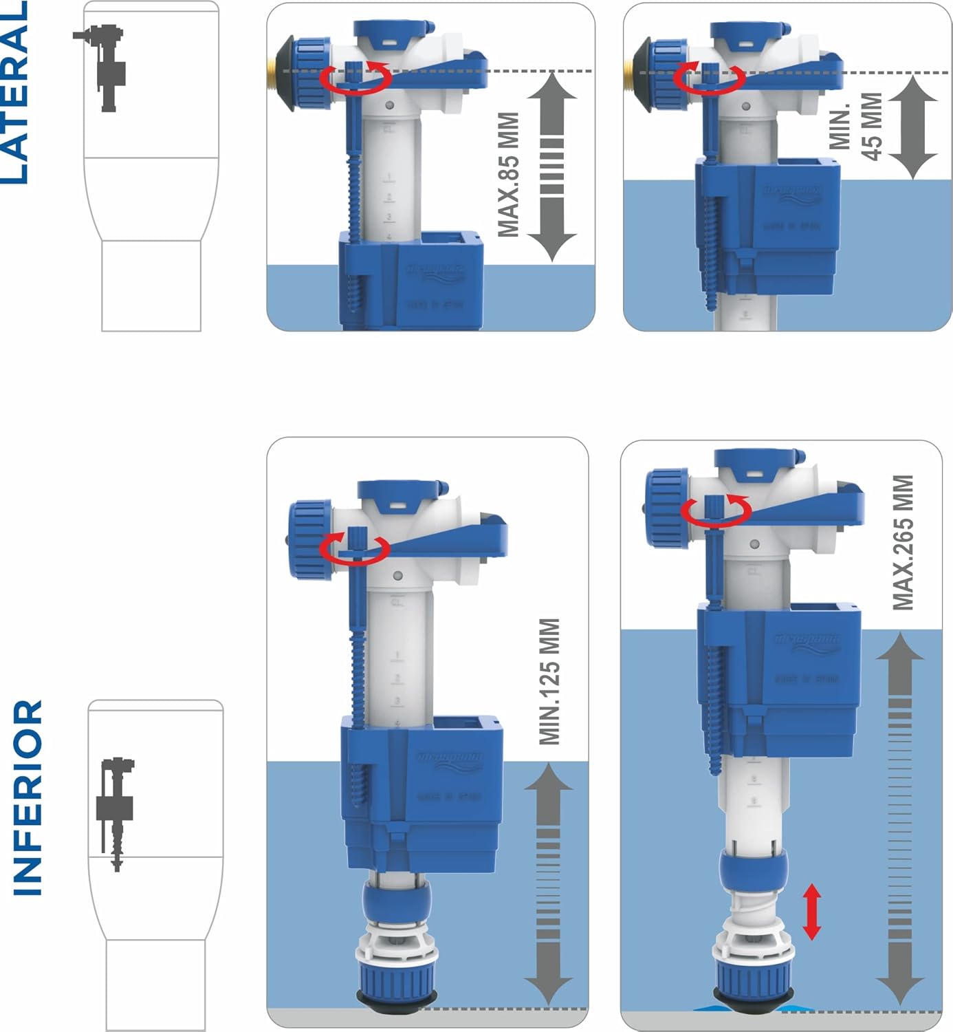 H.&H. IDROSPANIA TECHNIC, 21100 Filled Toilet Cistern Valve, White and Blue