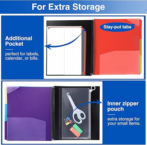 Vista 27 de Forvencer 24 Pocket Project Organizer, 1/3-cut Tab Binder Organizer with Sticky Labels, Multi Pocket Folder with Zipper Pouch, Folder Binder Spiral