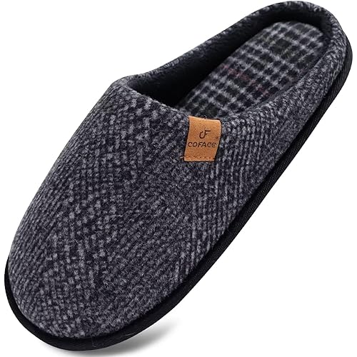 COFACE Mens Memory Foam House Slippers Slip On Cozy Scuff Shoes Indoor/Outdoor with Arch Support Size 7-15