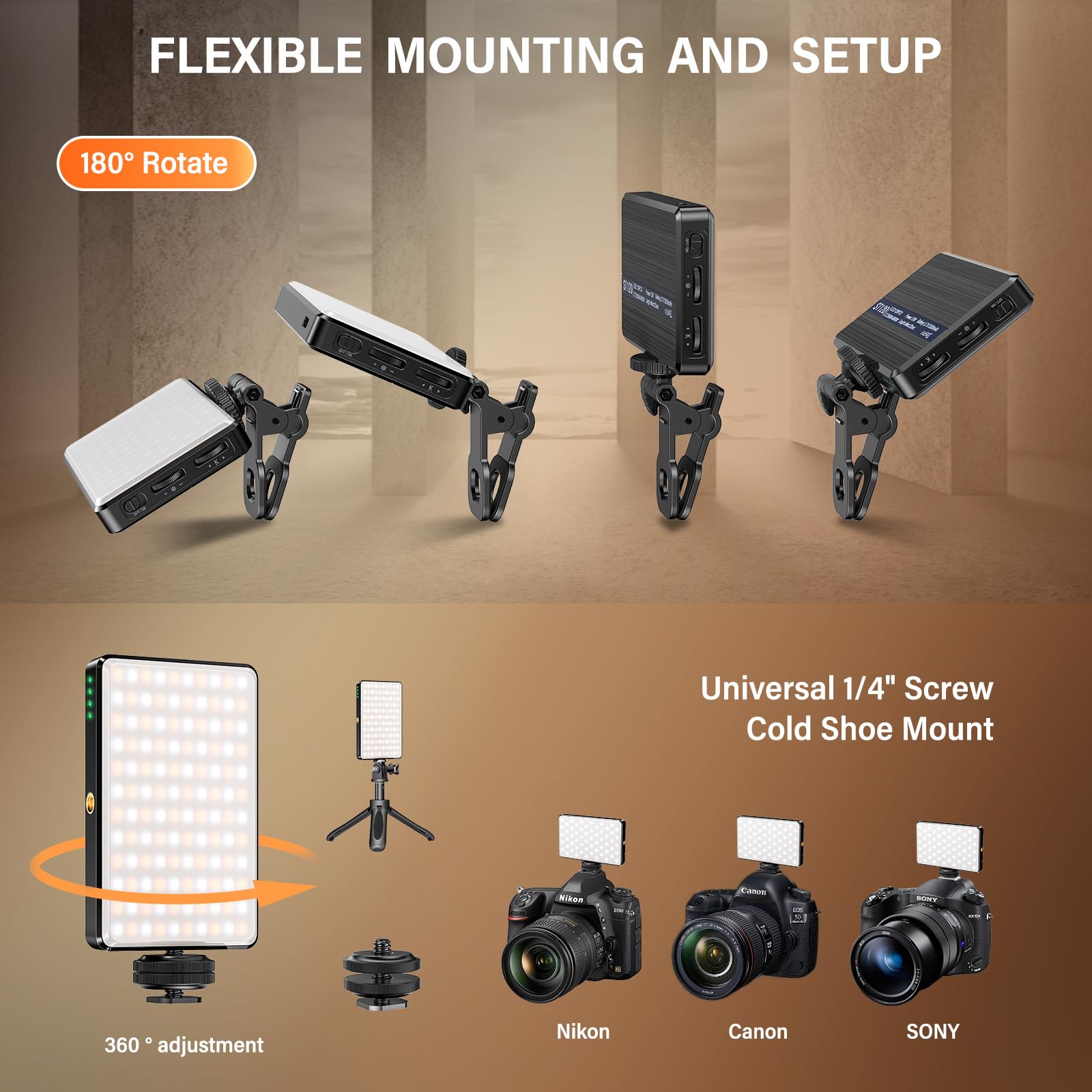 TONEOF - Lampe Selfie 60 LED Rechargeable - Light Pour Video/Photo/Streaming - Noir