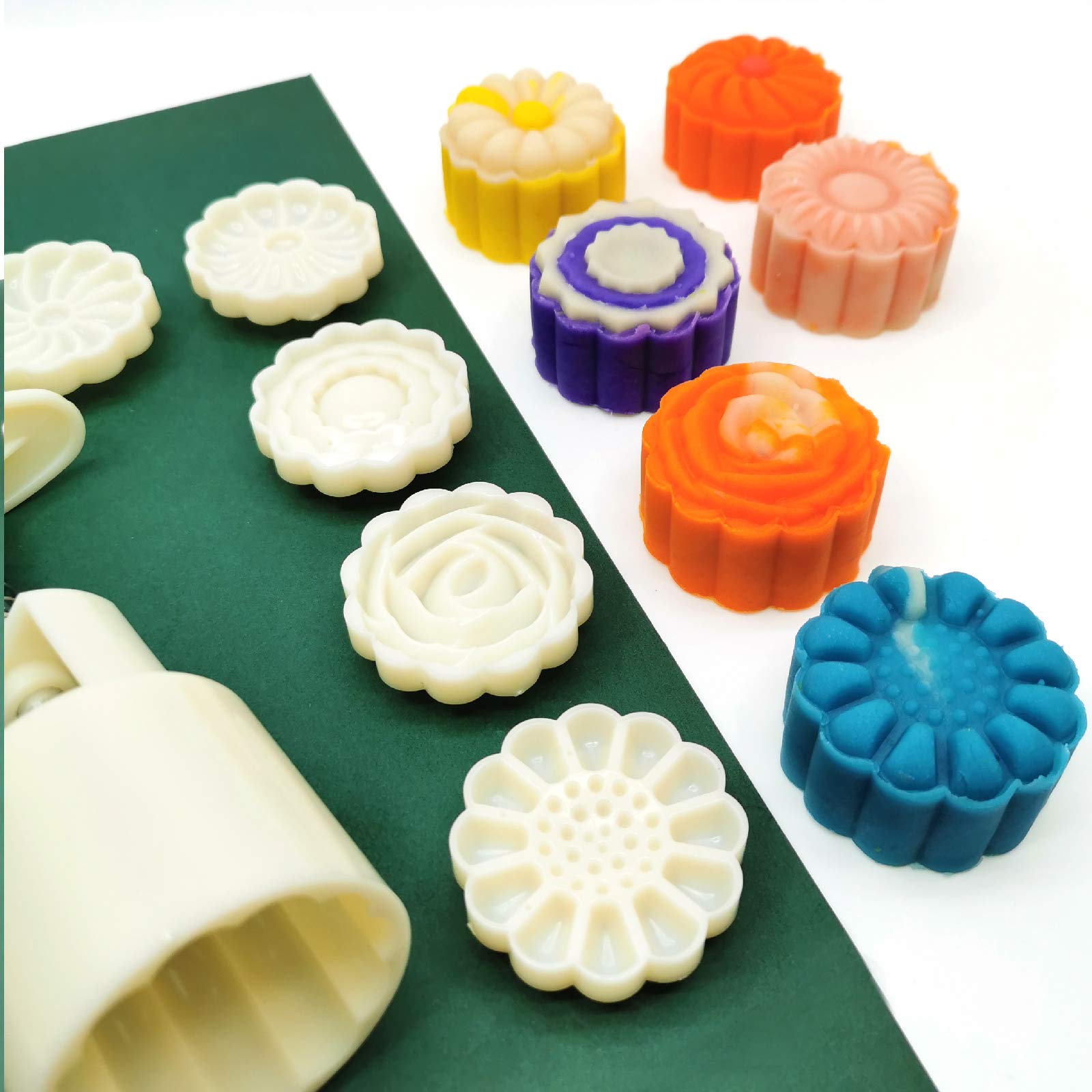 Pebbles Stamp Moon Cake Stamp, Pebbles Press Mid Autumn Festival DIY Decoration Press Pebbles Round Pebbles Pebbles Set Fondant Cake Decoration(Round Flowers,50g) 1