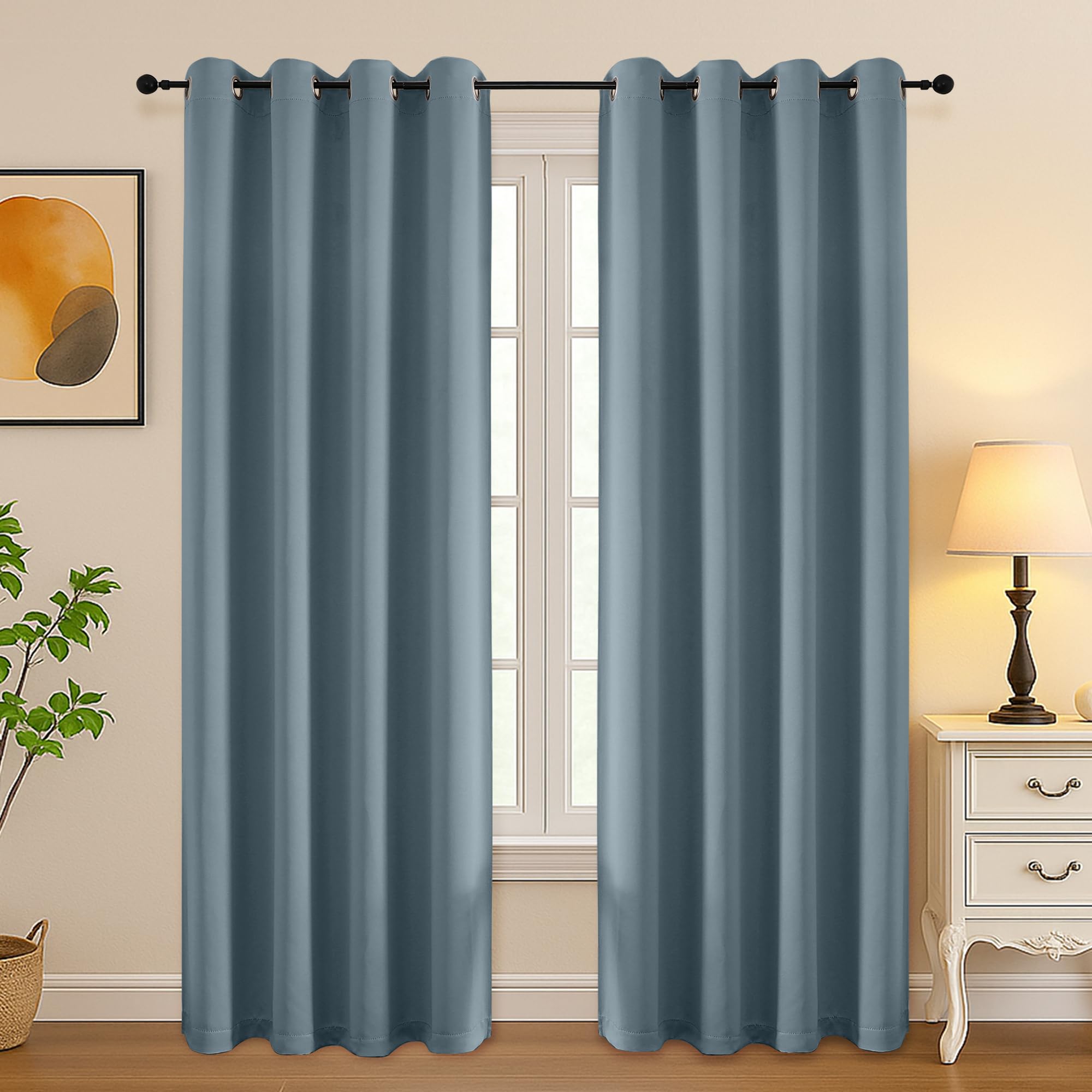 Simplebrand Stone Blue Curtains for Bedroom Living Room 72 Inches Long 2 Panels Set, Room Darkening Thermal Insulated Curtains &amp; Drapes, Solid Grommet Noise Reducing Window Treatment, W50 x L72 Inch