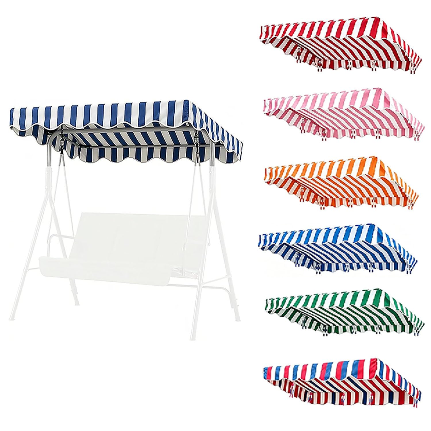 YCXHGK Striped Swing Canopy Replacement Cover 2/3 Seater, 63×43.3in 76.8×45.3in Garden Hammock Chair Top Cover Shade, Striped Porch Swing Top Cloth(Blue,190x120cm/74.8x47.2in)