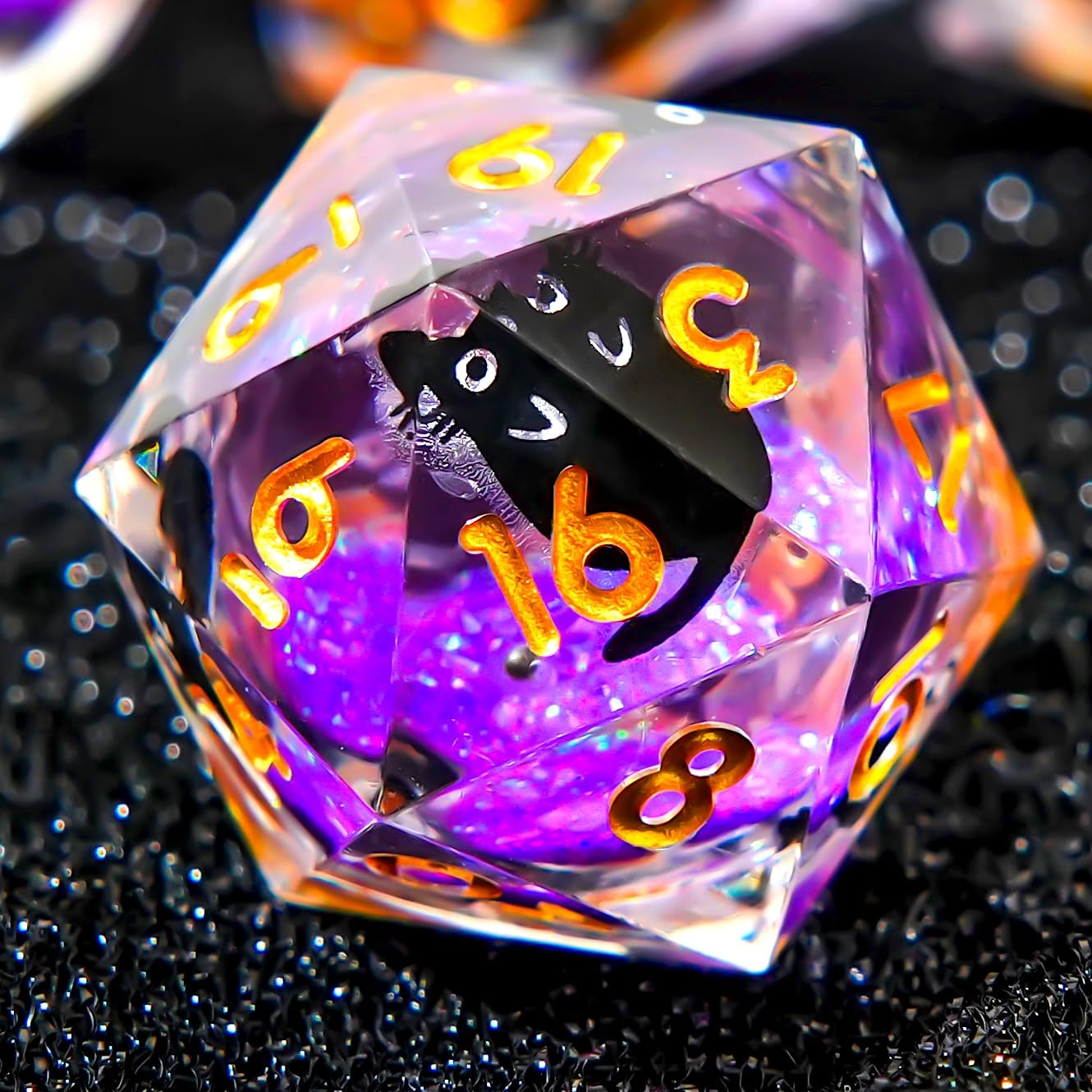 Cat Liquid Core DND Dice Set, 7 Set Accessories Dice for Dungeons and Dragons, Polyhedral Resin Sharp Edge Dice Roleplaying(Purple)