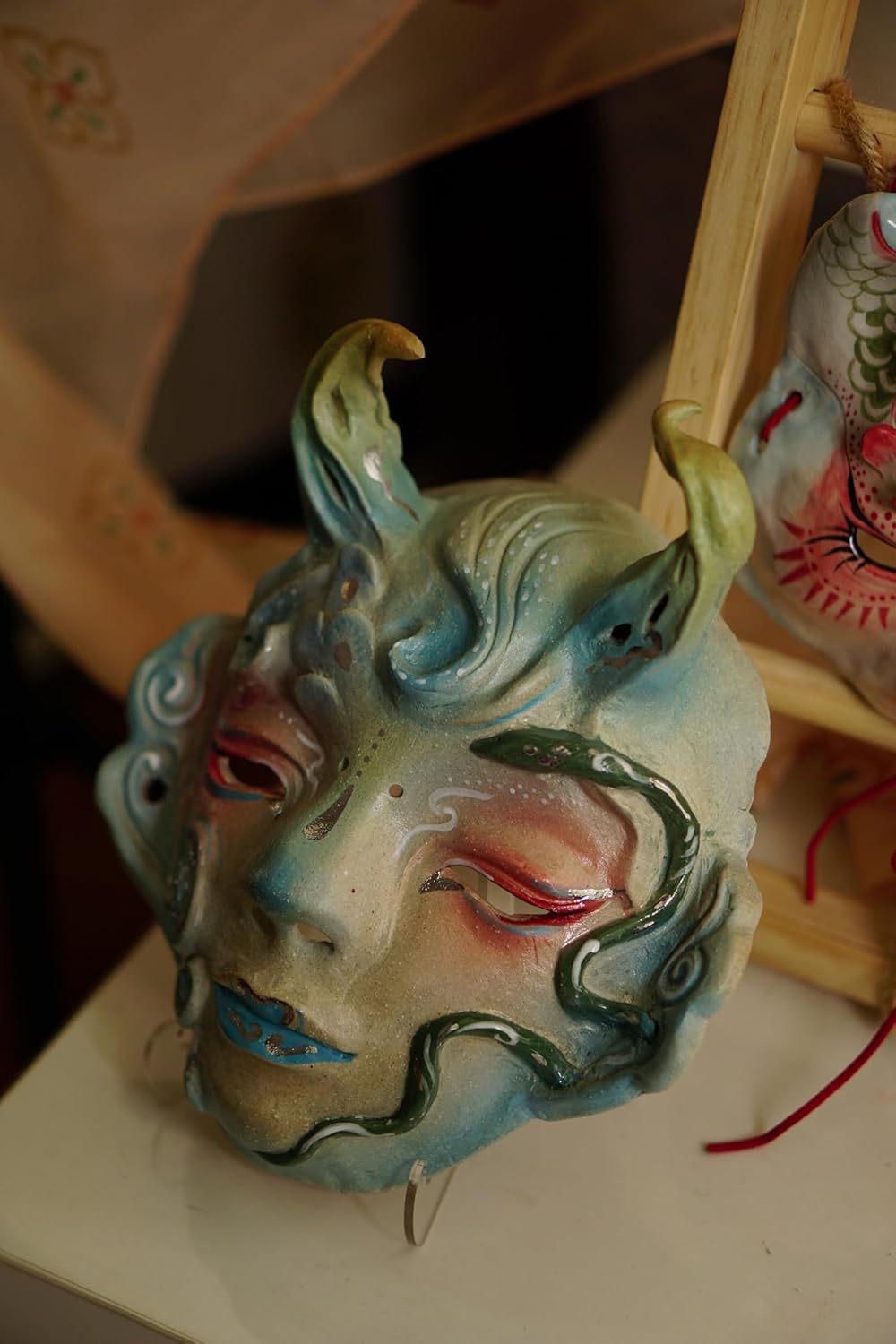 Handmade Ceramic Water God Masks - White And Red Clay Crafts, Mythical Wall Decorations For Easter Gifts, Home Decorations, Collectors (Inspired By The Book Of Mountains And Seas), Party Masks