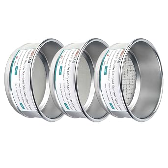 3Pack 304 Stainless Steel Mesh Lab Sieves, 120 mesh 0.125 mm, 60 Mesh 0.3 mm, 4 Mesh 4.75 mm Pore Size Test Sieve, 4in10cm Dia Economy Test Sieve for Industrial Laboratory