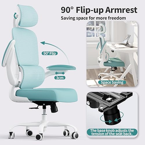 Vista 5 de TRALT Silla de oficina ergonómica, silla de escritorio ergonómica de 330 libras, sillas de escritorio de oficina de malla para el hogar con ruedas