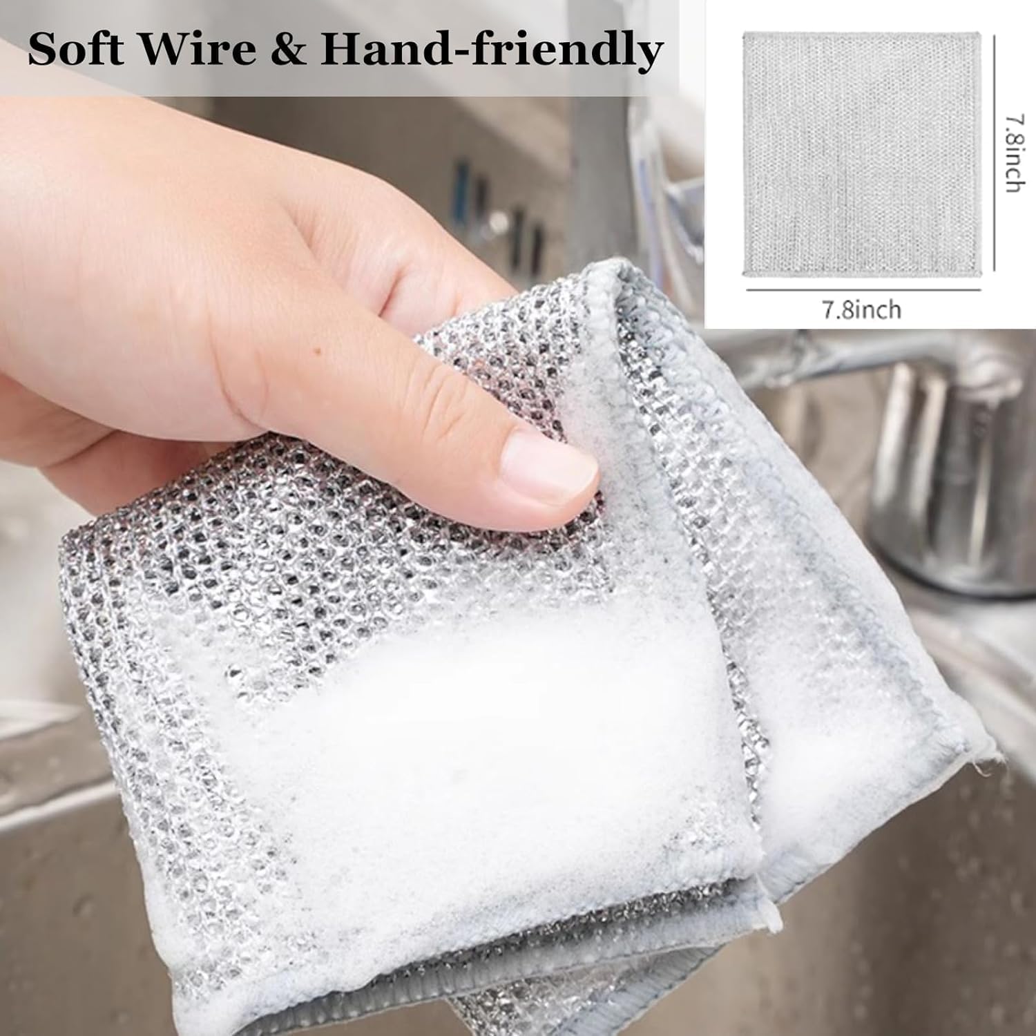 Magic Providers Multipurpose Wire Dishwashing Rags for Wet and Dry Stainless Steel Scrubber Non-Scratch Wire Dishcloth for Washing Dishes Sinks Counters Easy Rinsing Machine Washable - Pack of 1 3