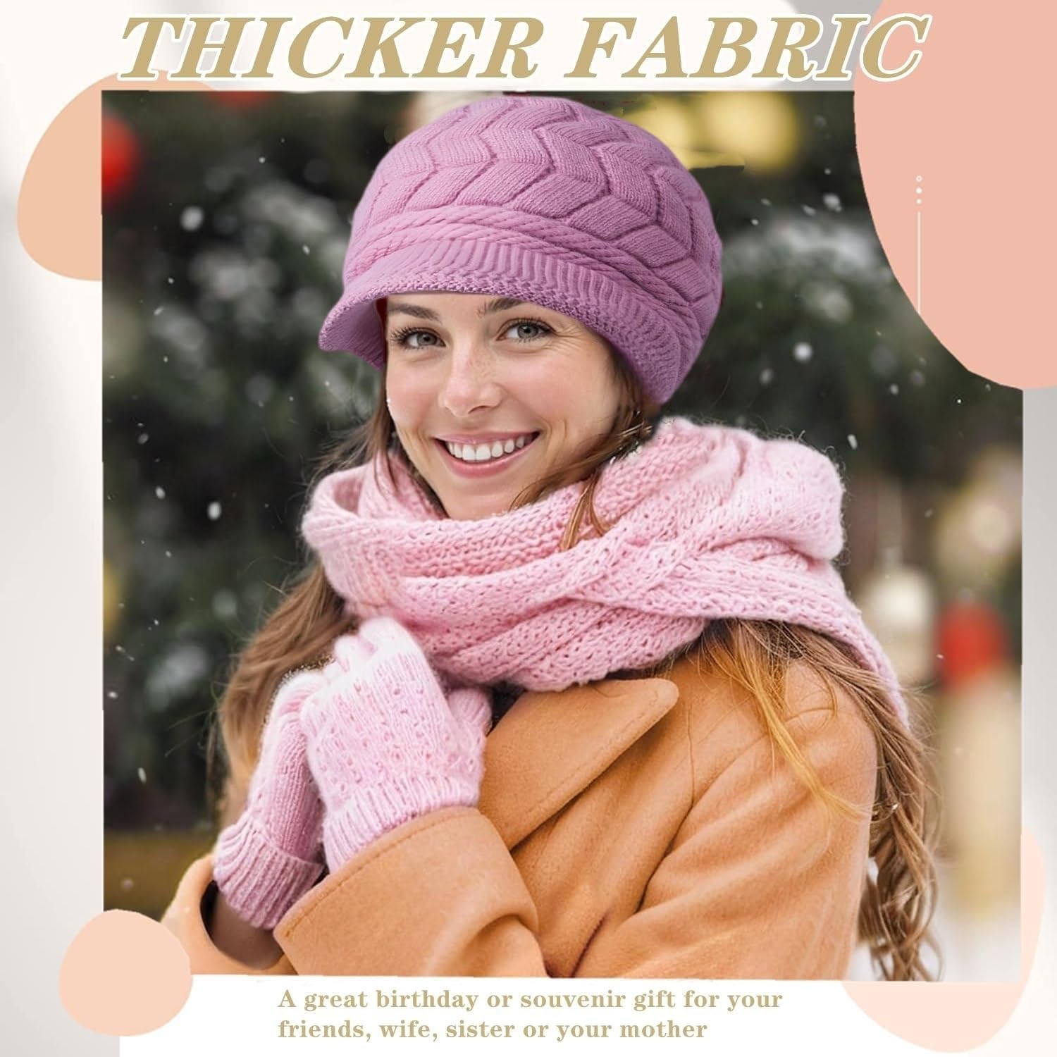 stablerice 4 Pack Womens Winter Beanie Hats Thick Warm Knit Hat with Visor Brim Wool Snow Ski Caps Chunky Soft Slouchy Cap - Image 7