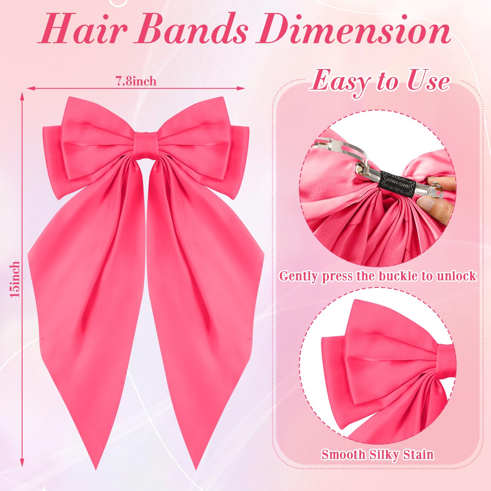 Hoteam 16 lazos de satén sedoso a granel para mujer, cintas grandes para el cabello, lazos grandes, lazos grandes para el cabello, pinzas para el pelo, cola larga de gran tamaño, pinzas para el