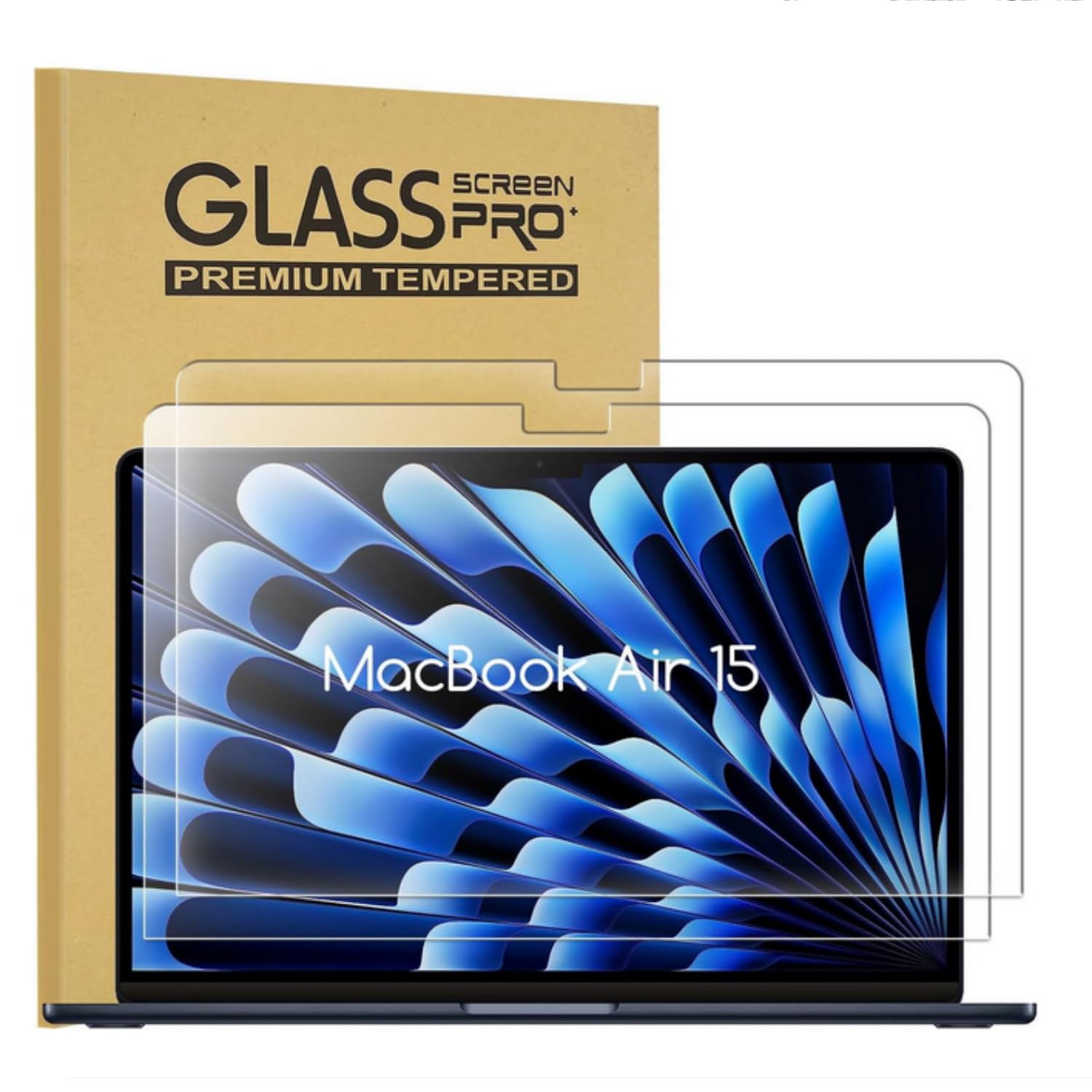SKEIDO 2 Pack Tempered Glass Screen Protector for New Apple 2024-2023 MacBook Air 15 inch (Model: A3114 A2941) Laptop with M3 M2 chip 15.3 inch Liquid Retina Display Laptop