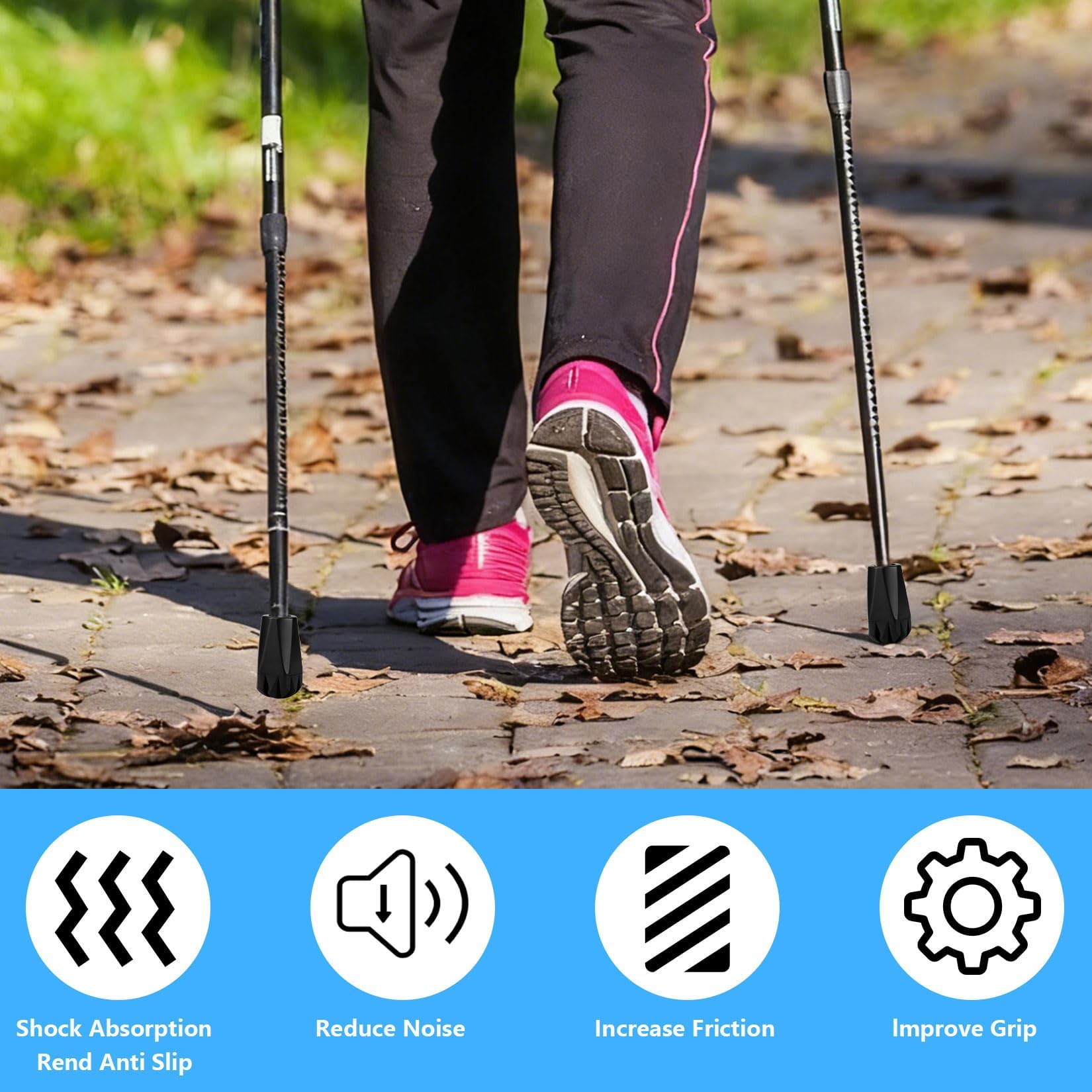 Gumowe Końcówki Kijki 16 szt. 4 Style | 16 antypoślizgowych końcówek gumowych w 4 stylach. Do kijków nordic walking, trekkingowych i lasek. Na asfalt.