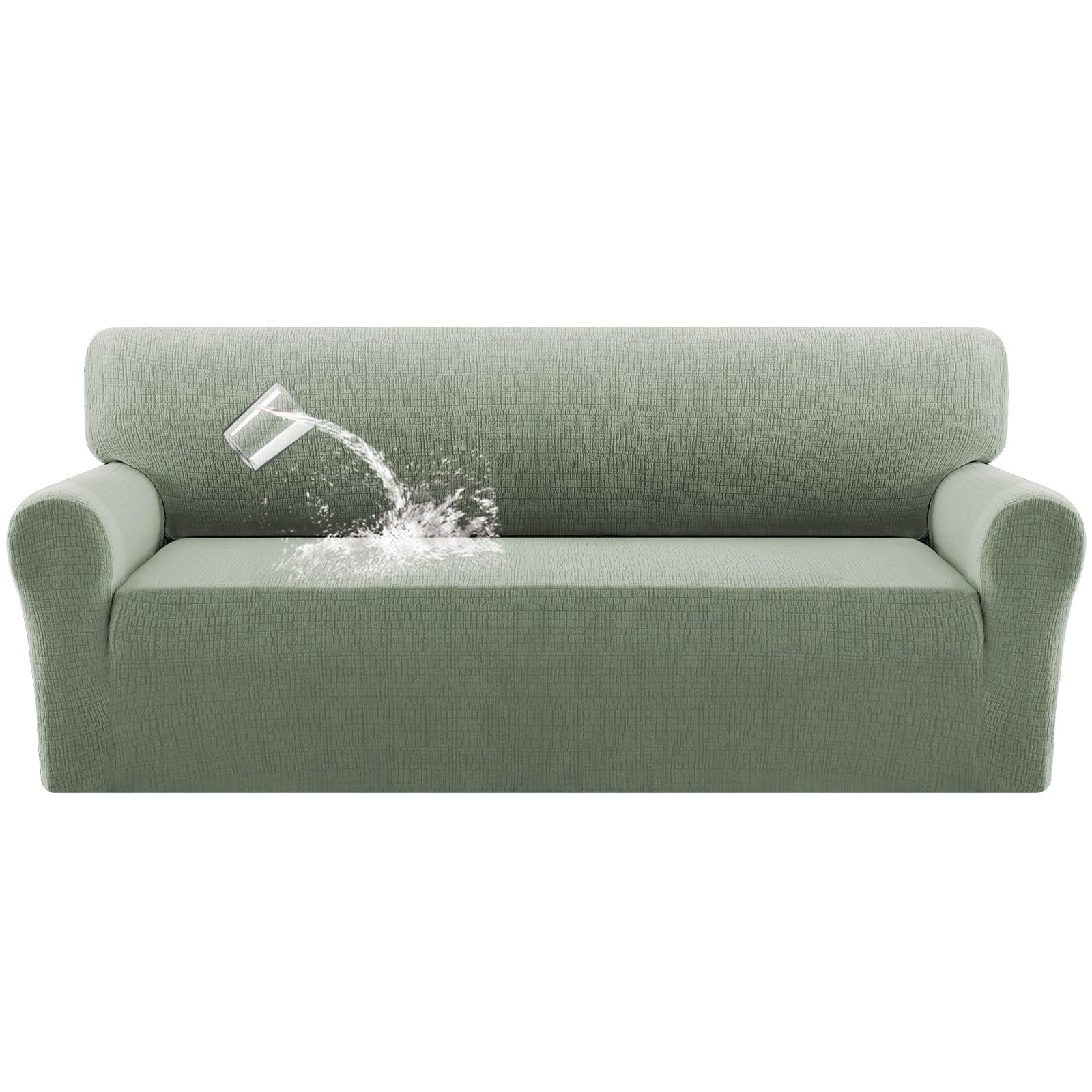 Bellahills Sea Grass Waterproof Sofa Cover 4 Seater High Stretch 1 Piece Couch Cover For Dogs Universal Sofa Slipcover Non Slip Furniture Protector Jacquard Spandex Fabric (4 Seater, )