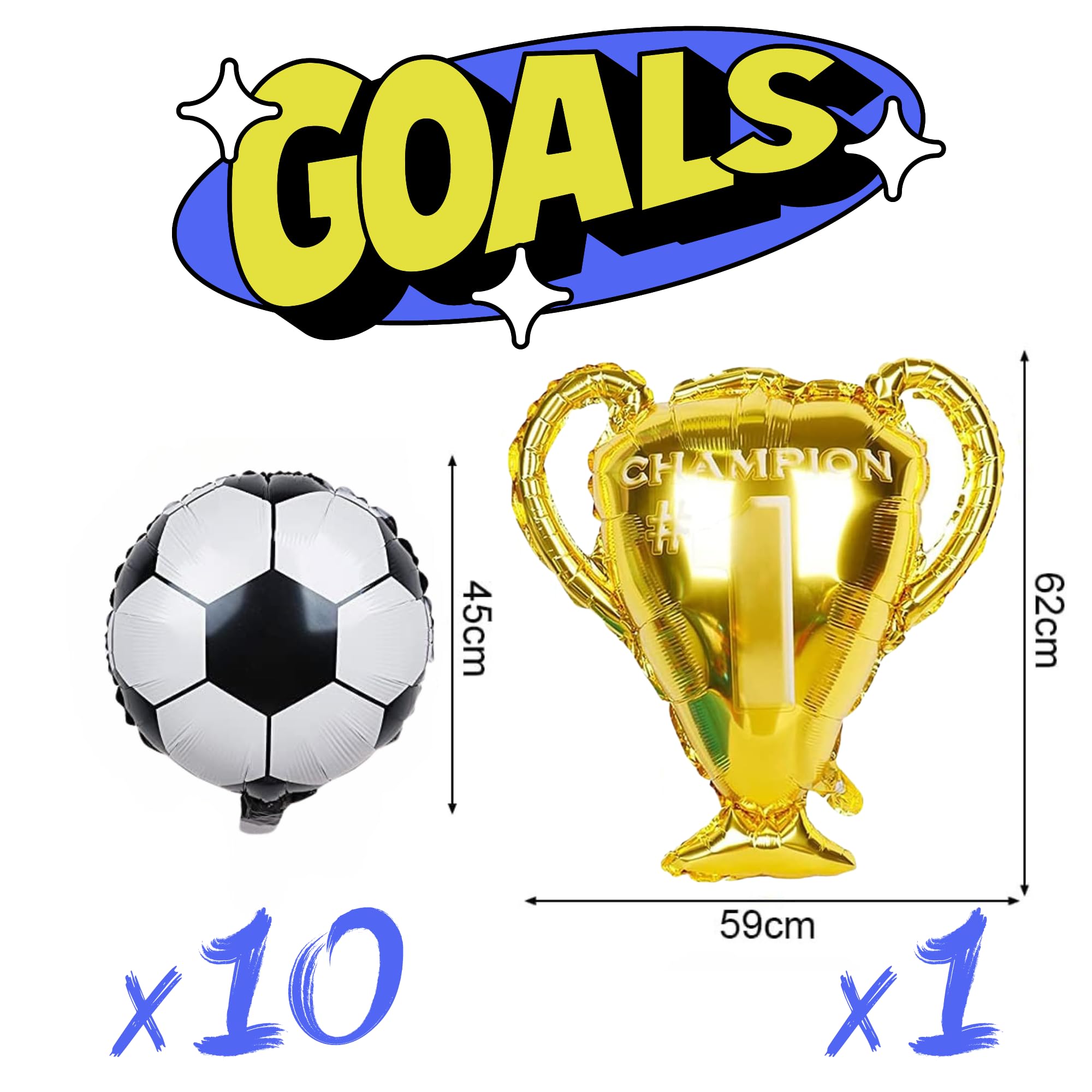 Palloncini Calcio E Trofeo Per Feste - 1 Trofeo 25 Pollici + 10 Palloni 18 Pollici, Foil Riutilizzabile