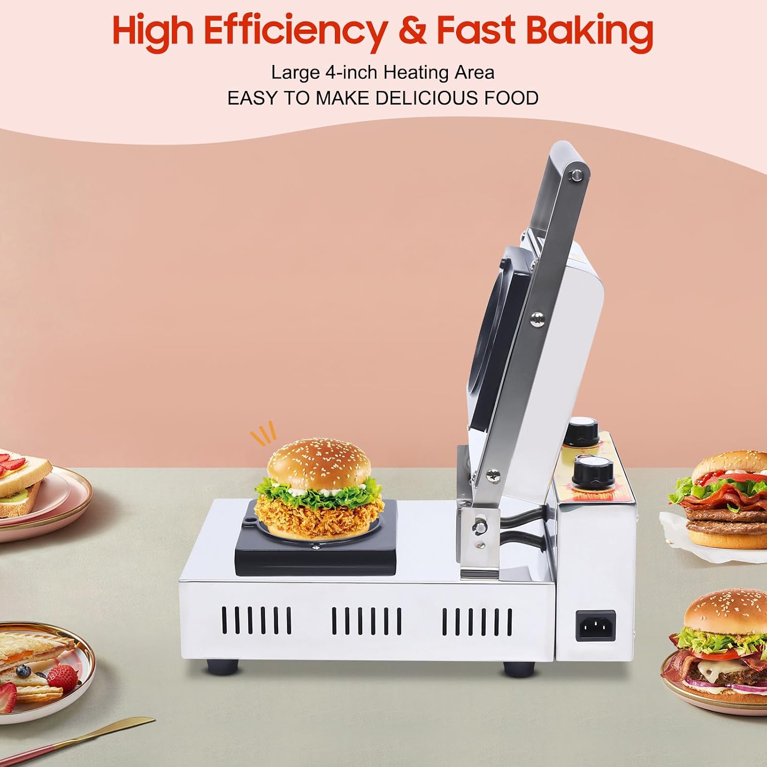 1000W Ice Cream Burger Maker, Countertop Ice Cream Panini Machine, Non Stick Coating Hamburger Sandwich Press Filling Waffle Maker, Household Commercial, Bakeries, Restaurants, Snack Bars