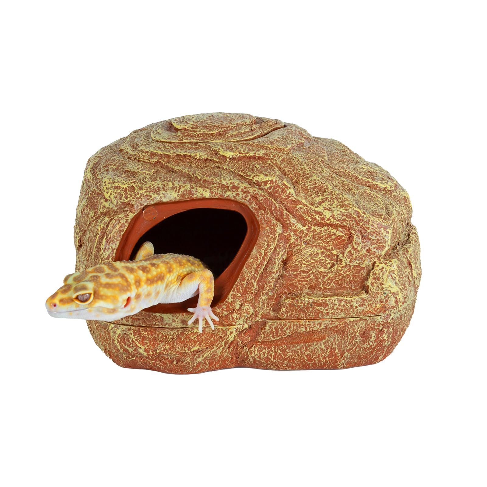 REPTI ZOO Gecko Hide Cave, 2 in 1 Snake Reptile Hideout for Hide & Rest & Breed & Feeding, Reptile & Amphibian Habitat Decor for Corn Snake, Small Snake, Ball Python, Crested Gecko, Leopard Gecko