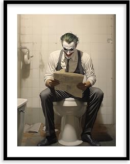 Superhero Bathroom Décor Art Print - Premium Giclee Fine Art Prints - Aesthetic Modern Vintage Painting Style Super Hero Bathroom Wall Art Print Poster for Bathroom Decor, Ready to Frame