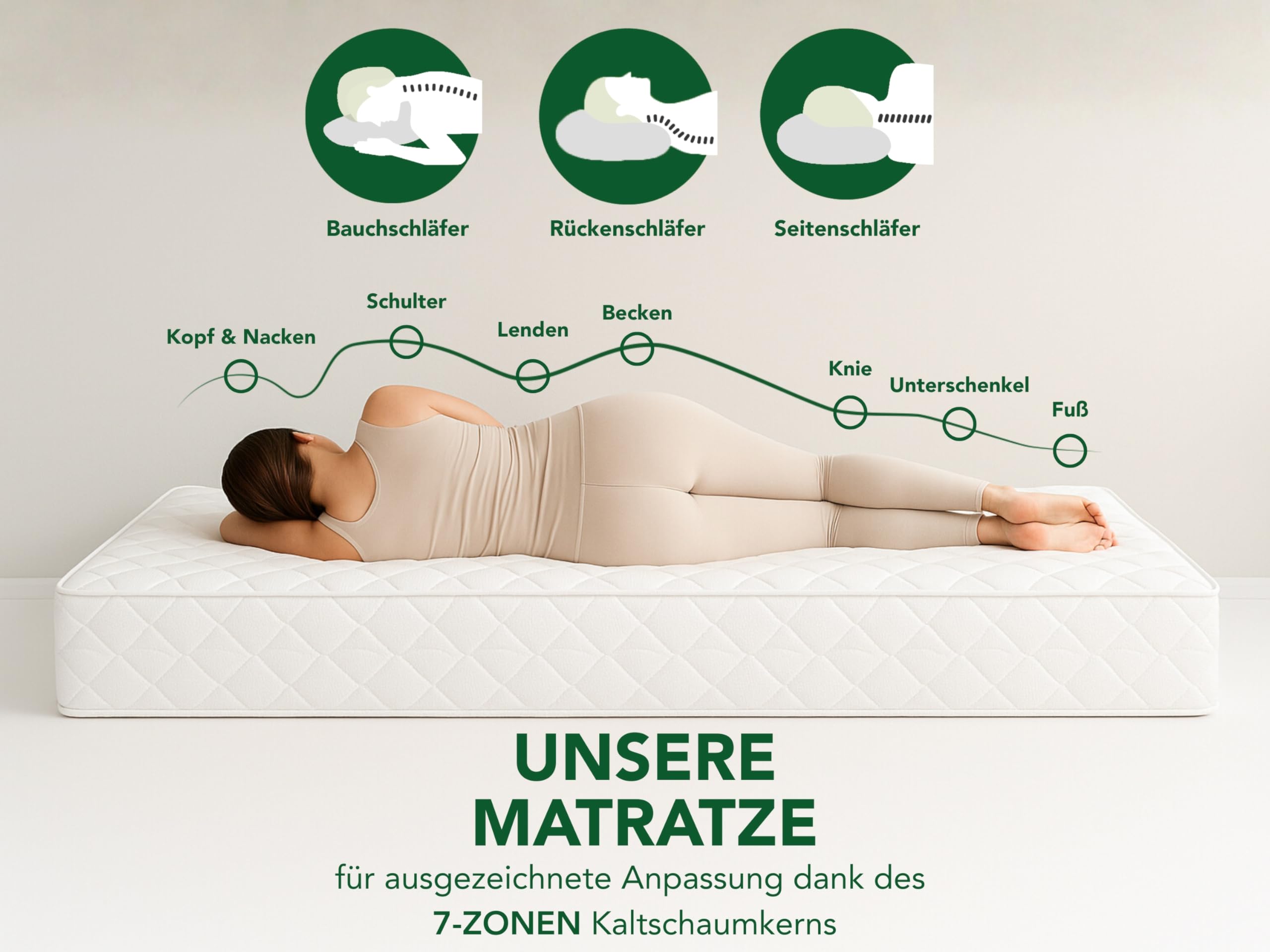 DREAMSTAR Ergo Flex XXL Duo pocketveringmatras, 140 x 200 cm, ergonomisch matras met 7 zones, Oeko-Tex®, H2 (0-80 kg) en H3 (80-100 kg), hypoallergeen en antibacterieel, 22 cm hoog 140 x 200 cm