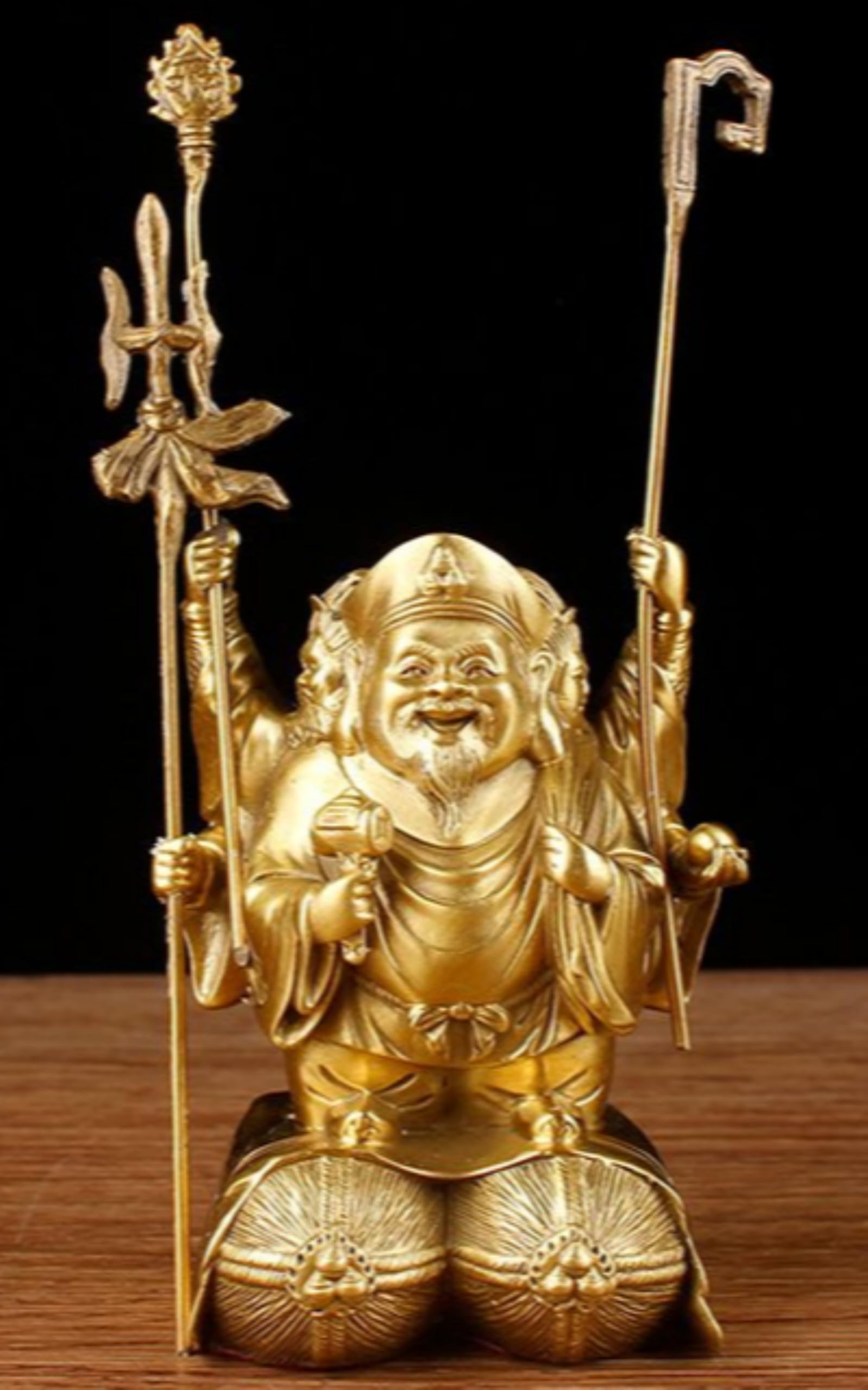 Estatua de Buda del Dios de la Riqueza de cobre puro, 10 cm, decoración de dibujo de dinero de tres caras