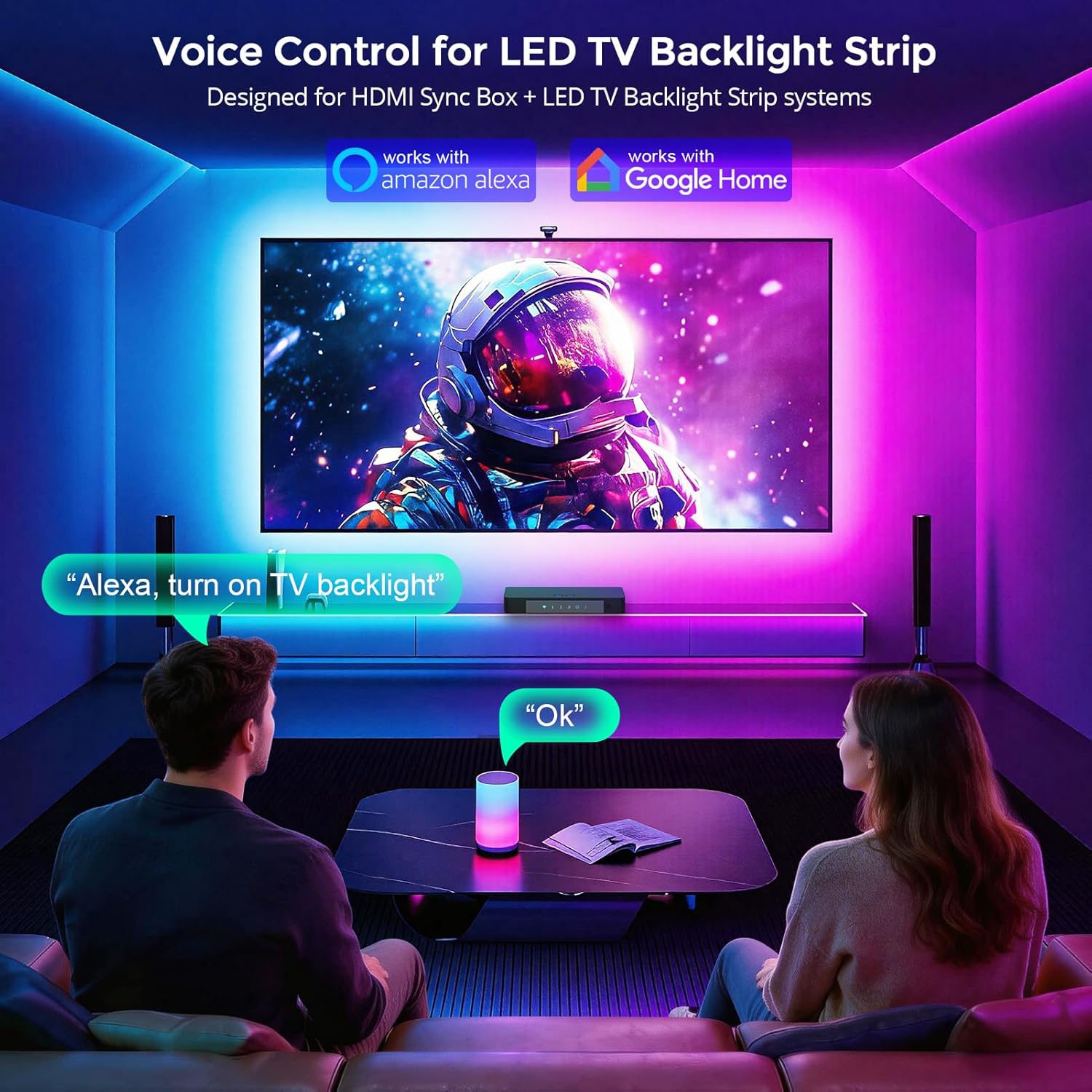 LightingWill TV LED Backlight with 4K HDMI Sync Box, 16.4ft RGBIC LED Strip Lights for 75-85 Inch TV, Sync with Screen, 3 HDMI Inputs, 60 LEDs/m High Density, App Control, Works with Alexa & Google