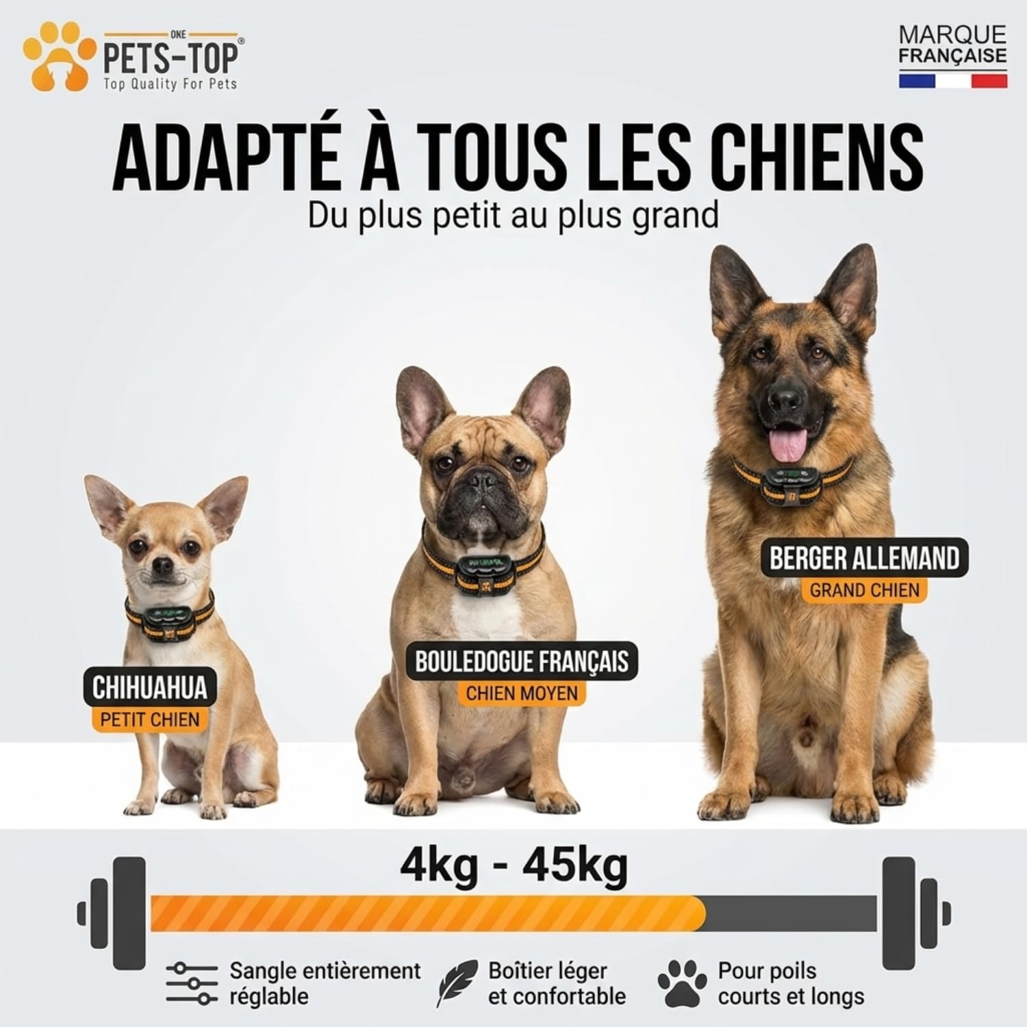 One PETS-TOP Collier Anti Aboiement Chien - Collier Anti Aboiement pour Chien à Simulation Electrostatique Douce, Vibrant, Sonore - IP67, Convient aux Gros et Petits Chiens - Ideal pour Le Dressage