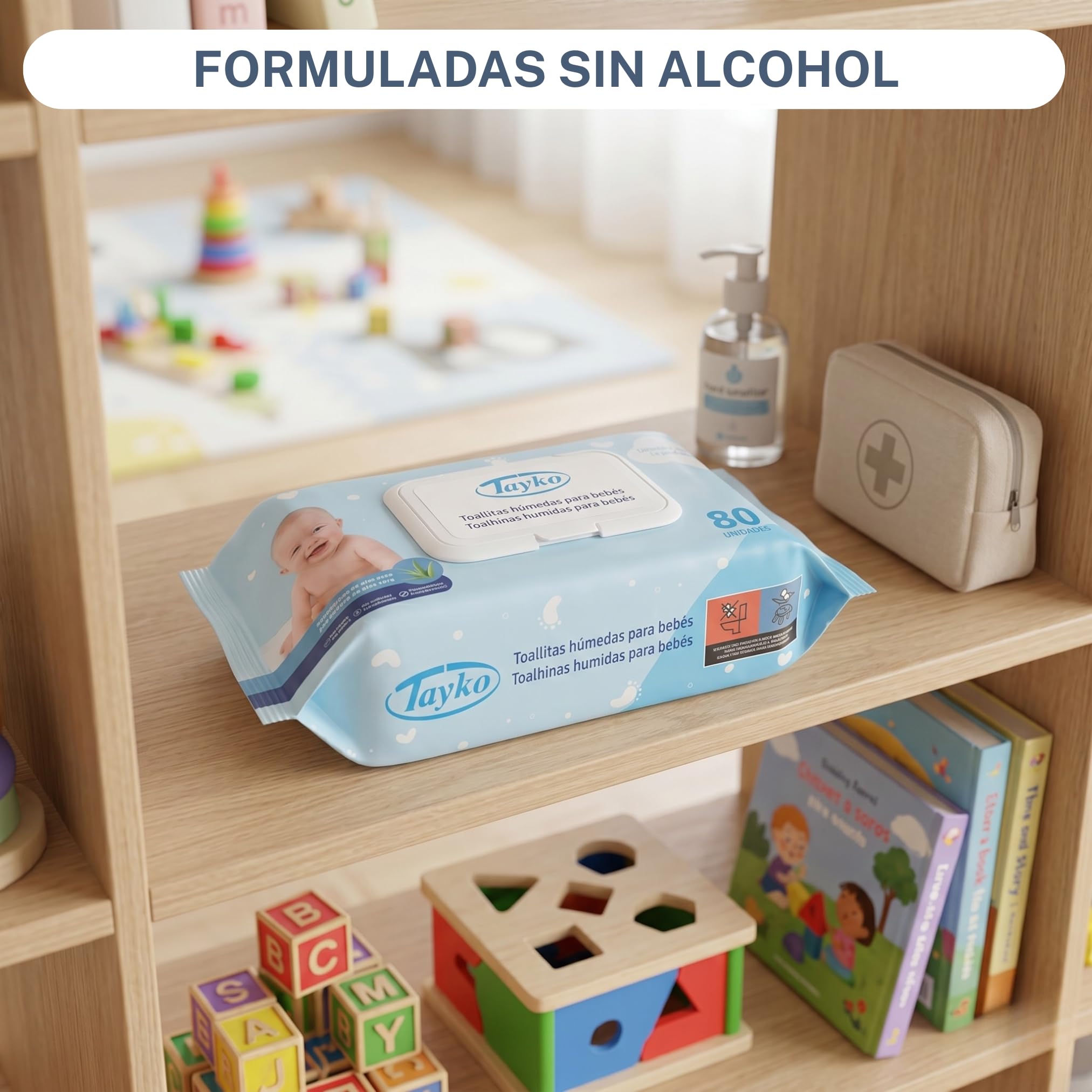 Tayko Toallitas ultrasuaves, 480 Toallitas para Bebé con Aloe Vera e Hipoalergénicas, Sin Alcohol y con Tapa Rígida, Toallitas Húmedas para Piel Sensible (6 paquetes de 80 unidades)