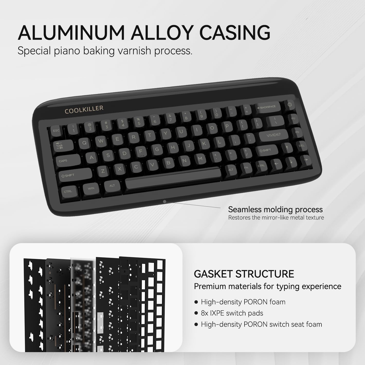 CoolKiller Teclado VIVID67 de alumínio com acabamento de piano