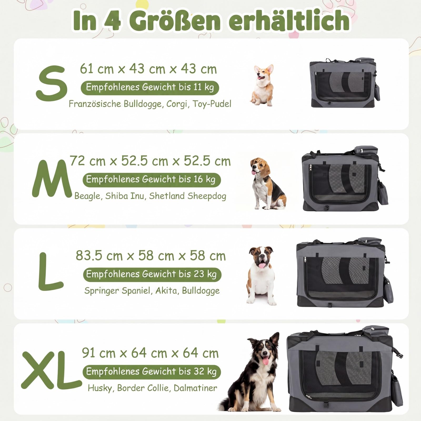 COSTWAY Hundebox Auto, Transportbox Hund faltbar (L-83,5 x 58 x 58 cm,Grau) | Hundetransportbox mit Griffen, 2 Taschen & abnehmbarem Pad, atmungsaktiv und tragbar, Katzenbox aus Oxford & Metallrahmen
