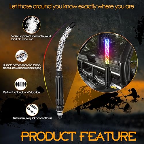 Miniatura 4 de Nirider - 2 luces LED de 1 pie con poste de bandera, control remoto, espiral, RGB, luz de persecución, antena iluminada de advertencia para todo