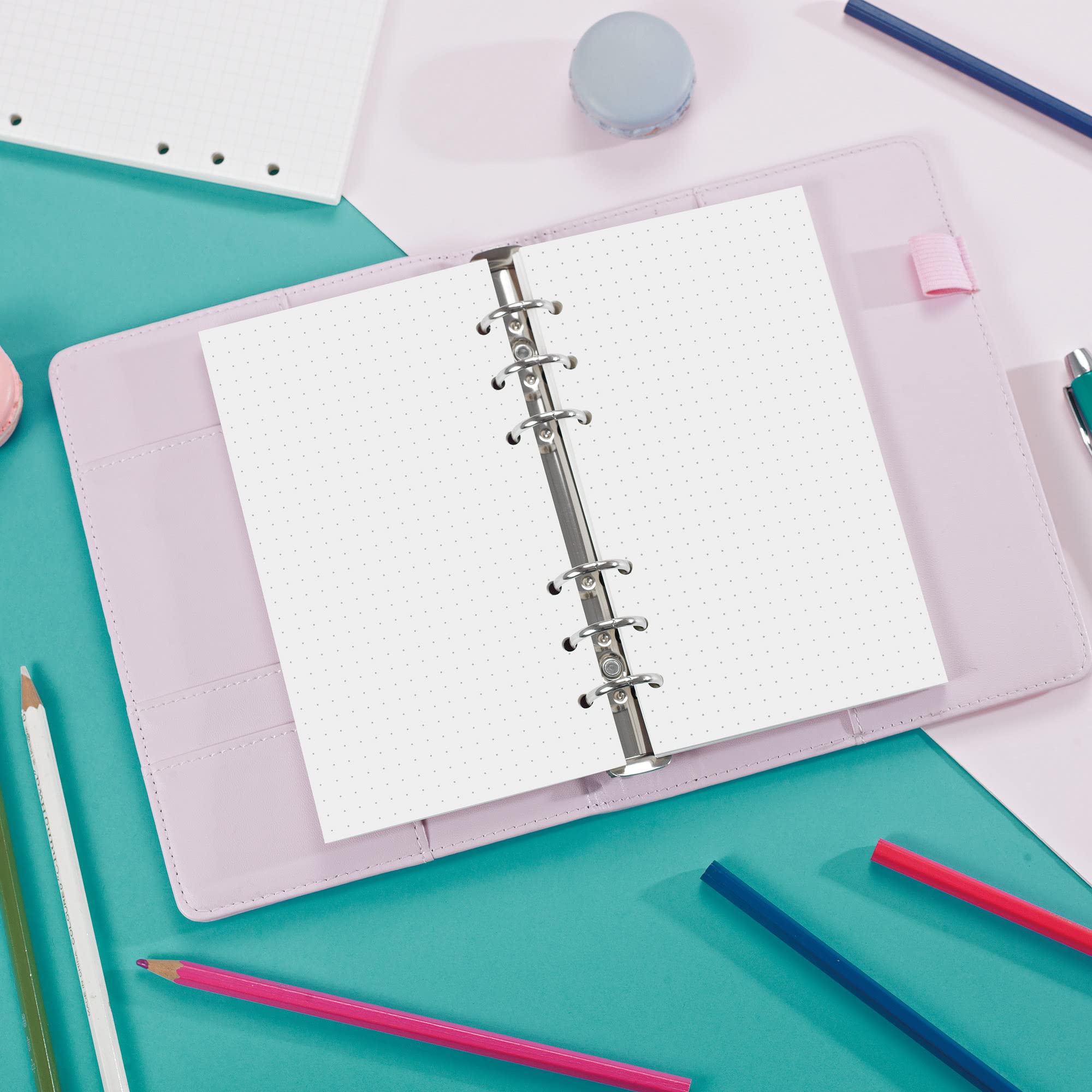 Diealles Shine 135 Feuilles Papiers De Recharges A5 En Pointillés, 6 Trous Vierge Feuillets Mobiles Pour Agenda Filofax A5 Bullet Journals Diary Carnets De Voyage