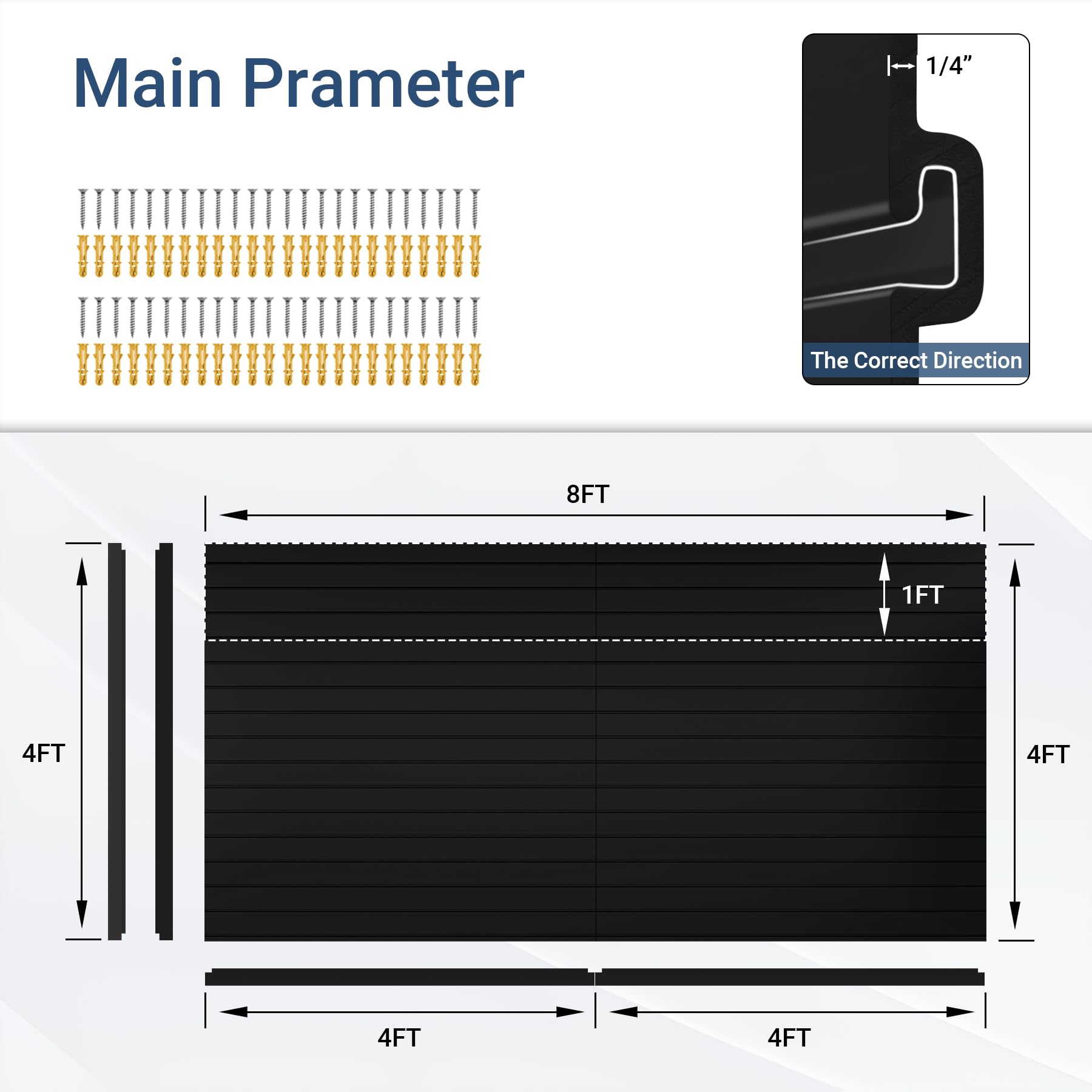 Neoaider Slatwall Panel 8 FT x 4 FT, Interlocking Slat Wall Paneling, Wall Mounted PVC Slat Wall Panels, Suitable for Garage Storage, Slatwall Board, Shelves - Black