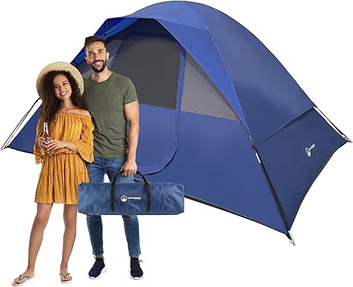 Camping Tent - Water-Resistant Cabin Style Outdoor Shelter with Built-in Screen Tent and Carrying Bag by Wakeman Outdoors