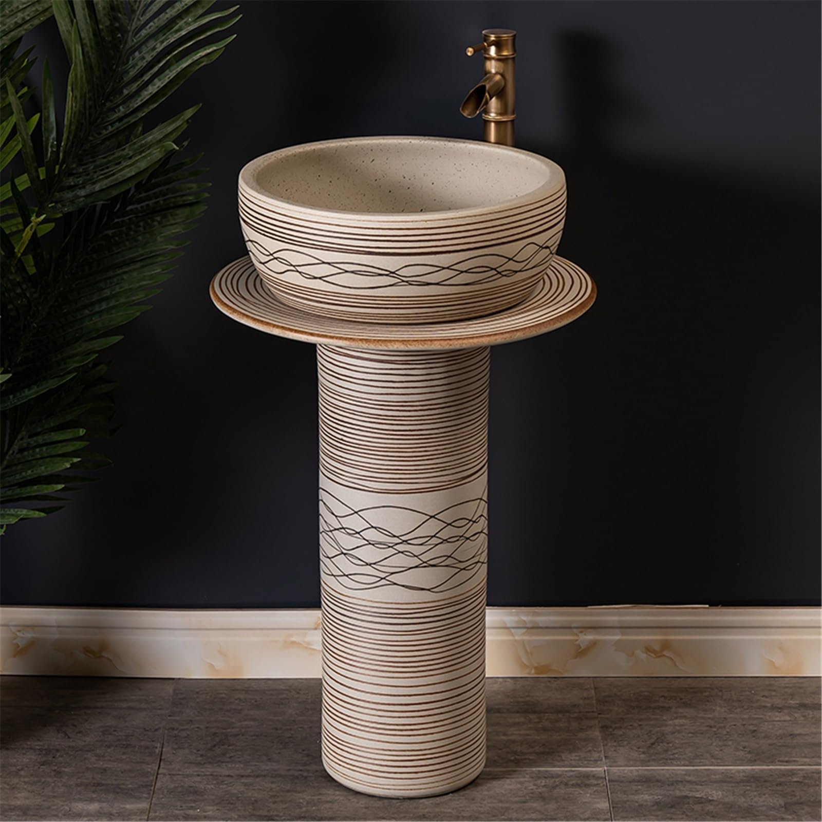 Nowoczesna Umywalka Stojąca Na Postumencie, Ceramiczna, Z Baterią I Zestawem Odpływowym Do Łazienki, Balkonu I Dziedzińca. Umywalka Na Postumencie.