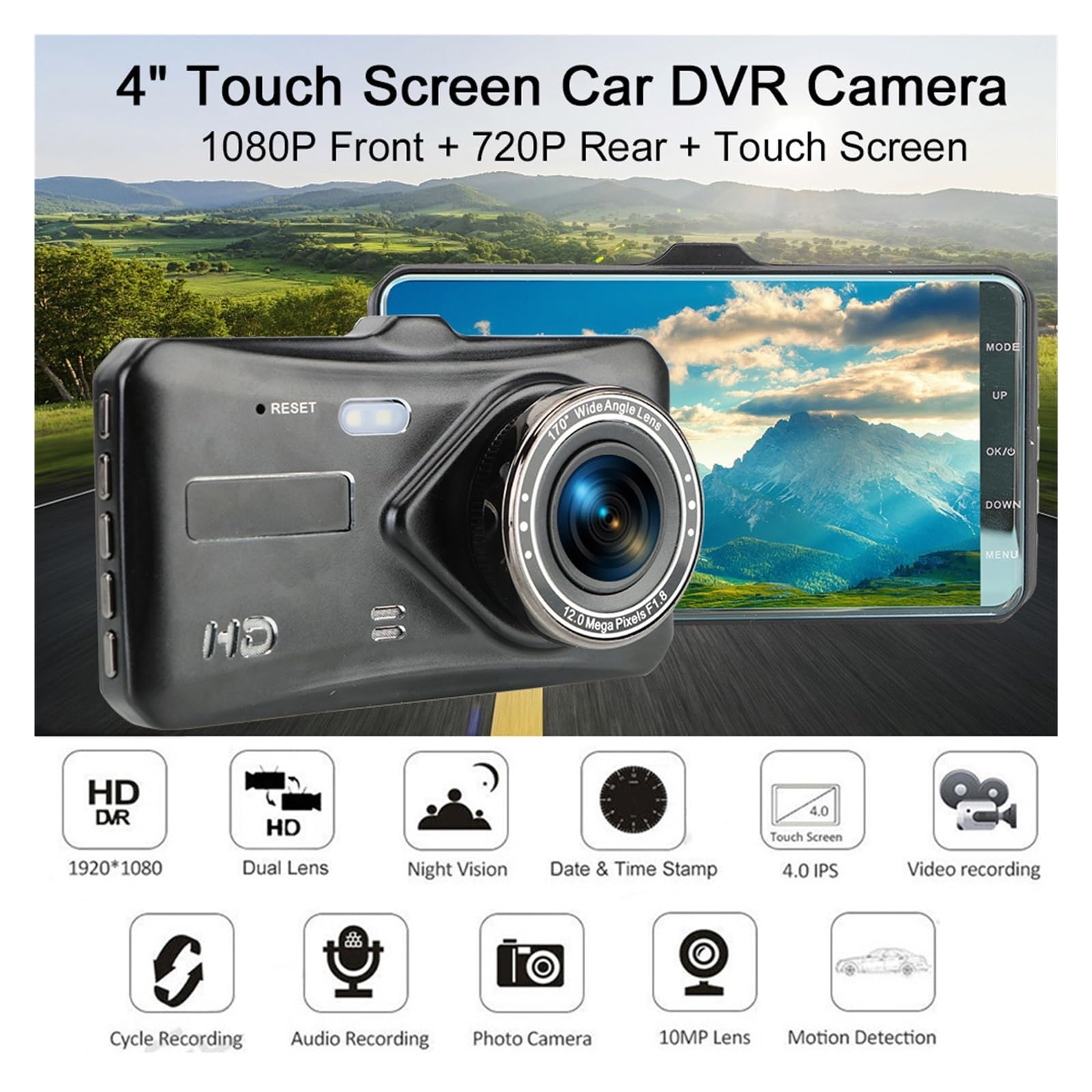 Przód kamery samochodowej HD 1080P kamera wideo z ekranem dotykowym podwójny obiektyw wideorejestrator samochodowy kamera na deskę rozdzielczą akcesoria samochodowe WDR Auto DashCam Łatwa instalacja (
