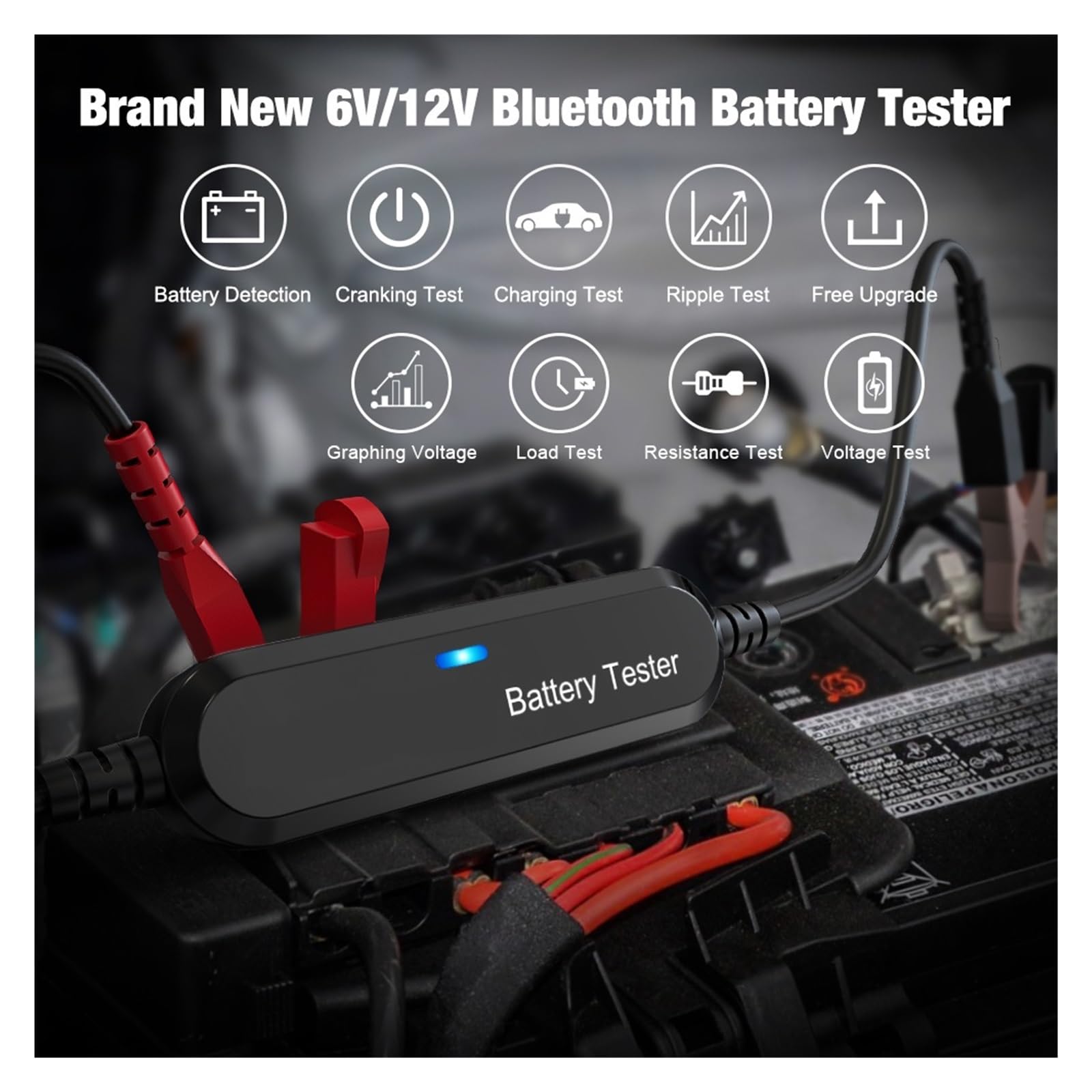Probador De Batería Motocicleta Y Coche Con Bluetooth 5,0, Monitor 6V 12V, Herramientas Prueba Arranque Carga 100 A 2000 CCA Detección Rápida Precisa(Type 2)