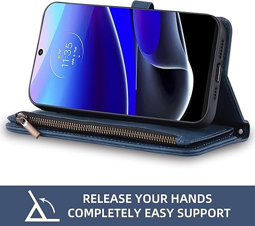 Miniatura 4 de Asuwish Funda para teléfono Moto G Stylus 2022 4G con protector de pantalla, correa cruzada para la muñeca, patrón de cuero con cremallera, soporte