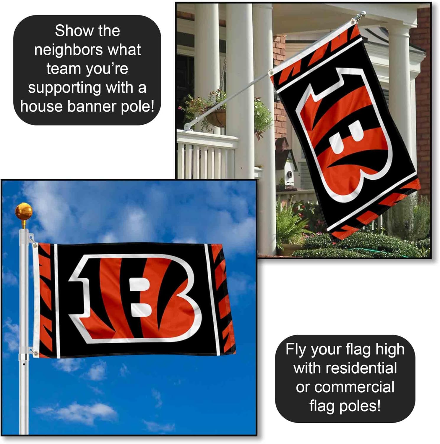 Cincinnati Bengals Black Jungle Stripes Flag Outdoor Indoor 3x5 Foot Banner - Image 3