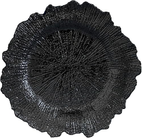 RYR Platos de carga negros de 13 pulgadas, cargadores de placa de plástico para ajuste de mesa, cargadores redondos de Ganoderma para platos llanos,